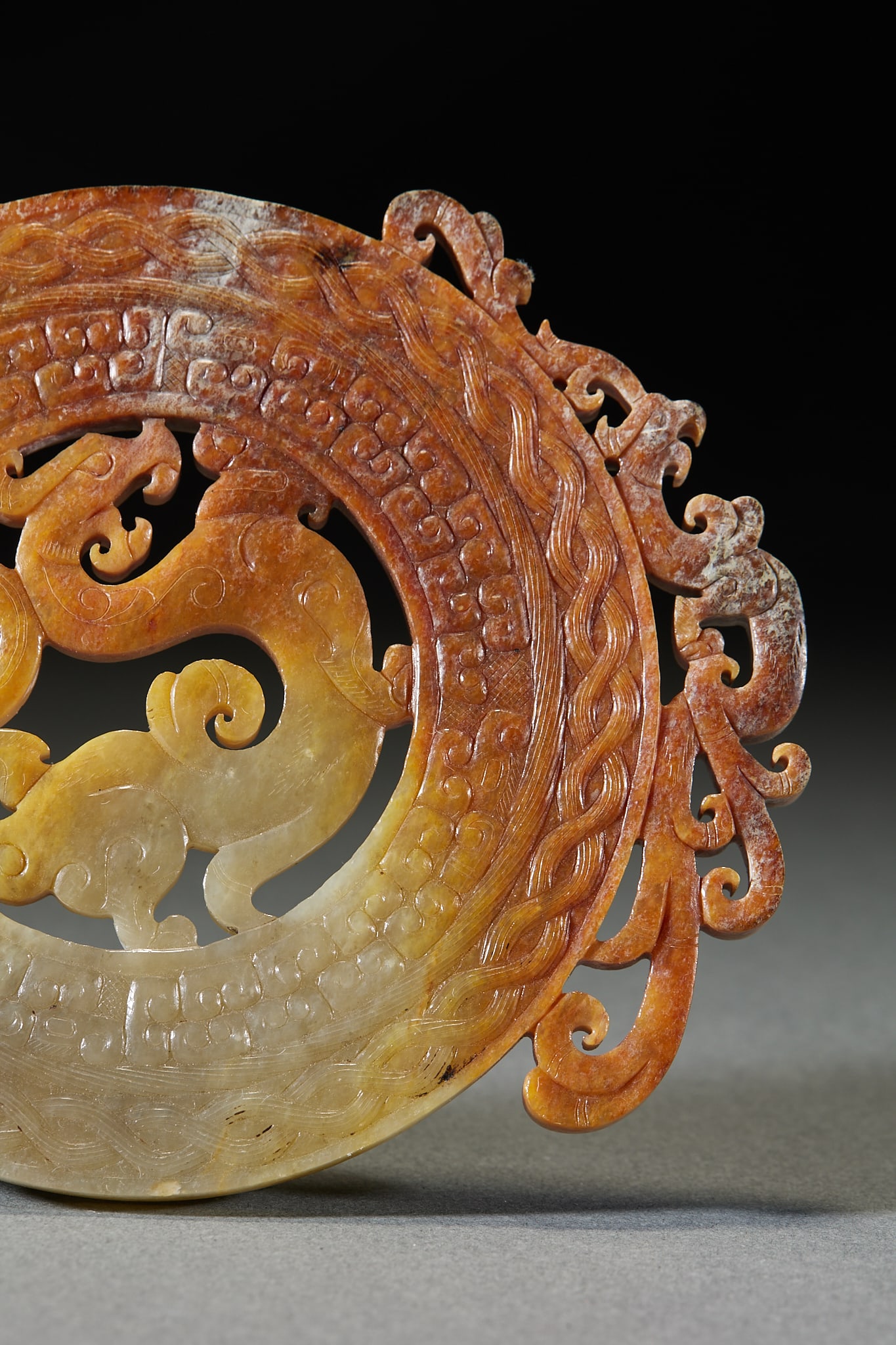 Pre-Ming Dragon Pattern Jade Bi Disc - 4