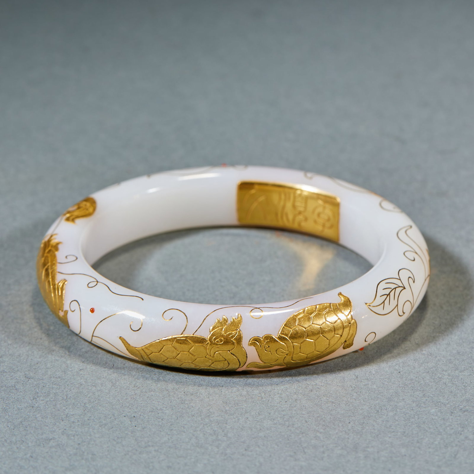 Gold Inlaid Jade Bangle - 2