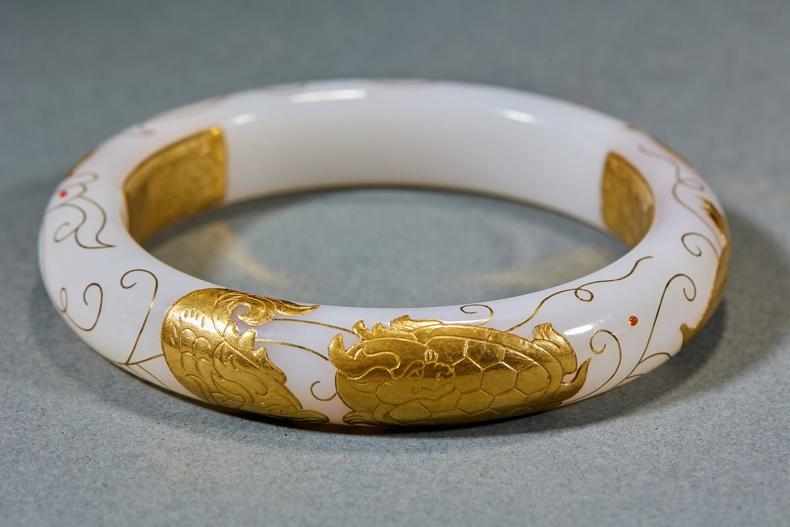 Gold Inlaid Jade Bangle - 3