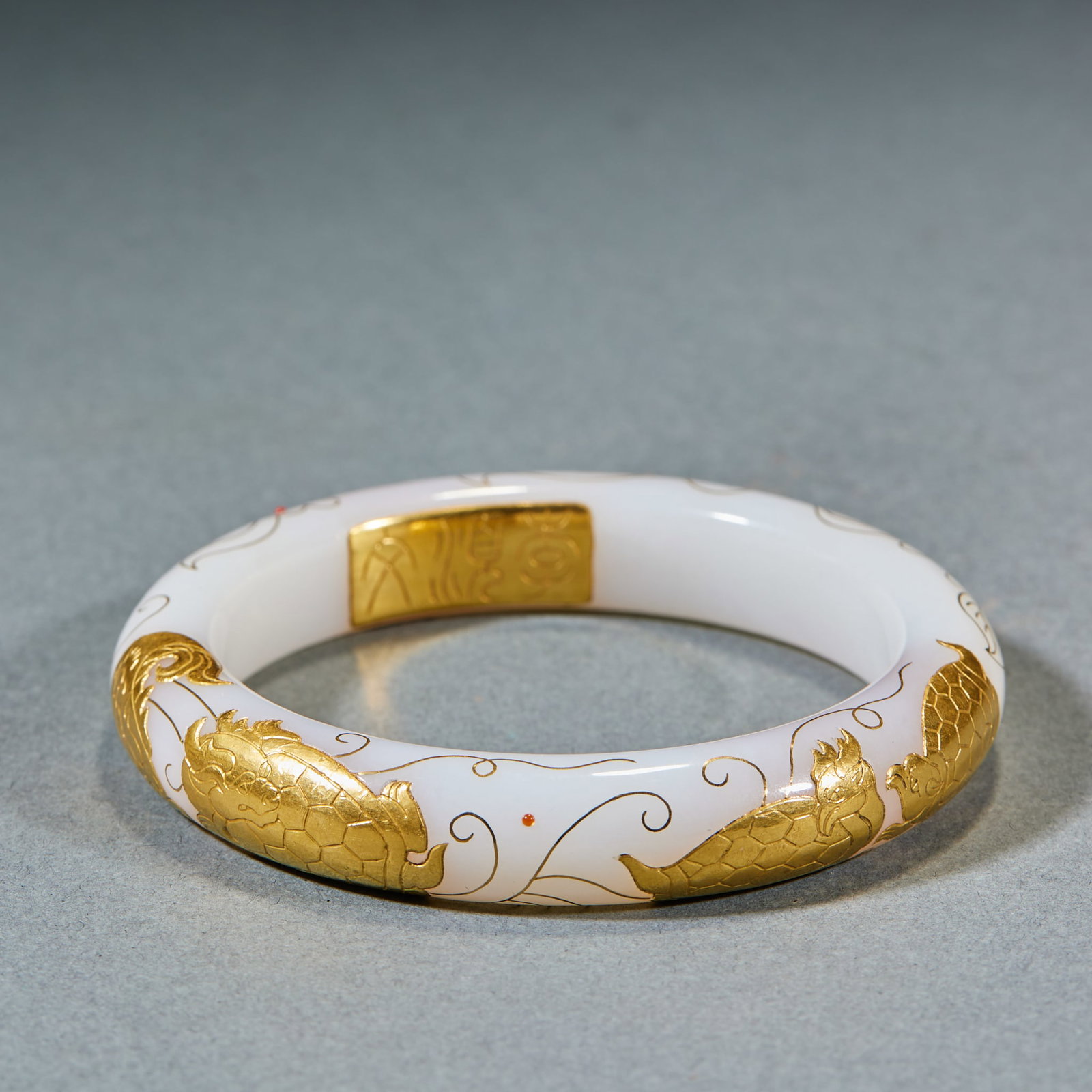 Gold Inlaid Jade Bangle - 7