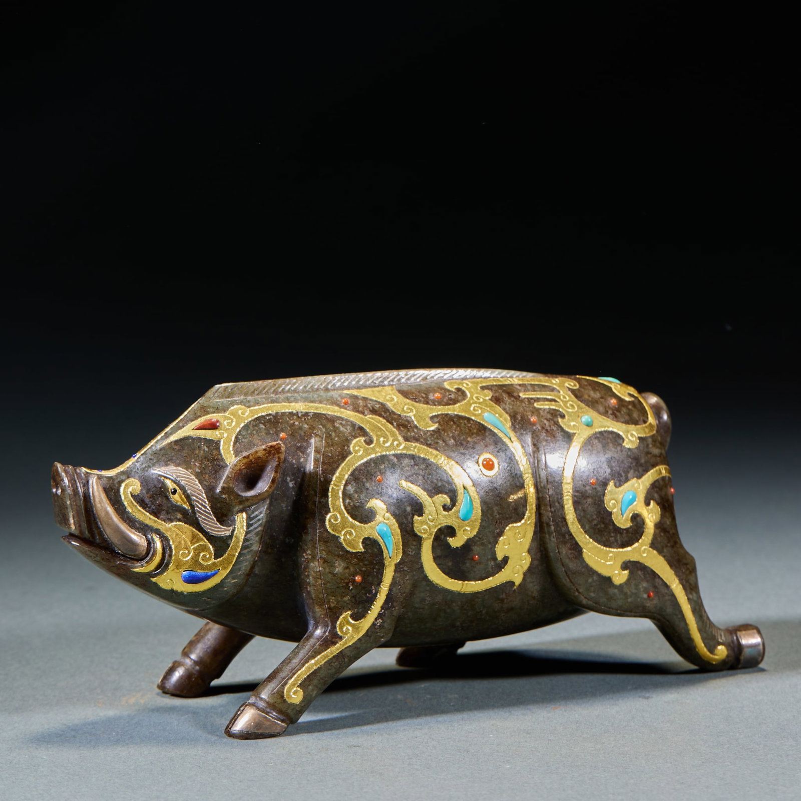 Gold Inlaid Jade Pig (1 of 6)