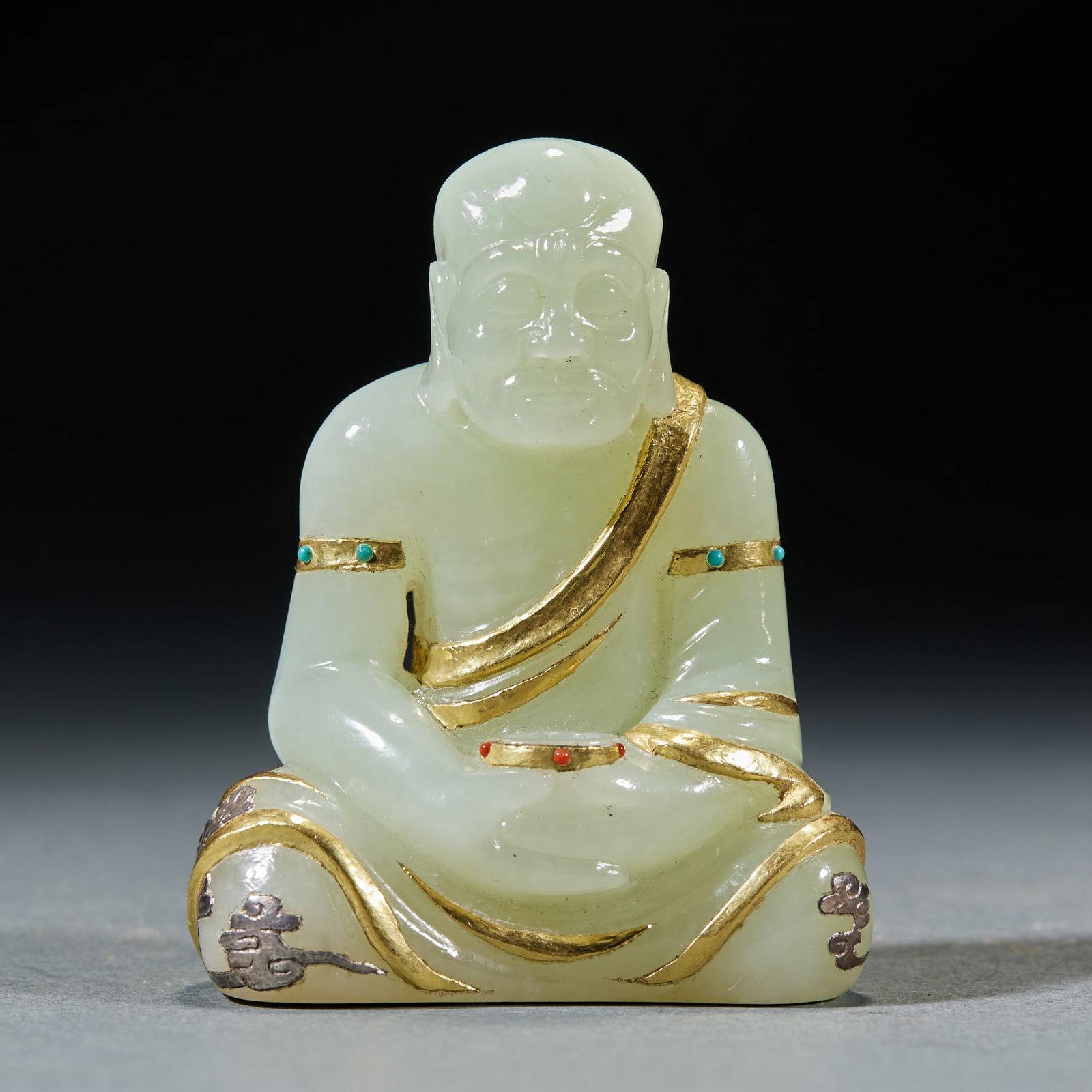 Gold Inlaid Jade Arhat - 2