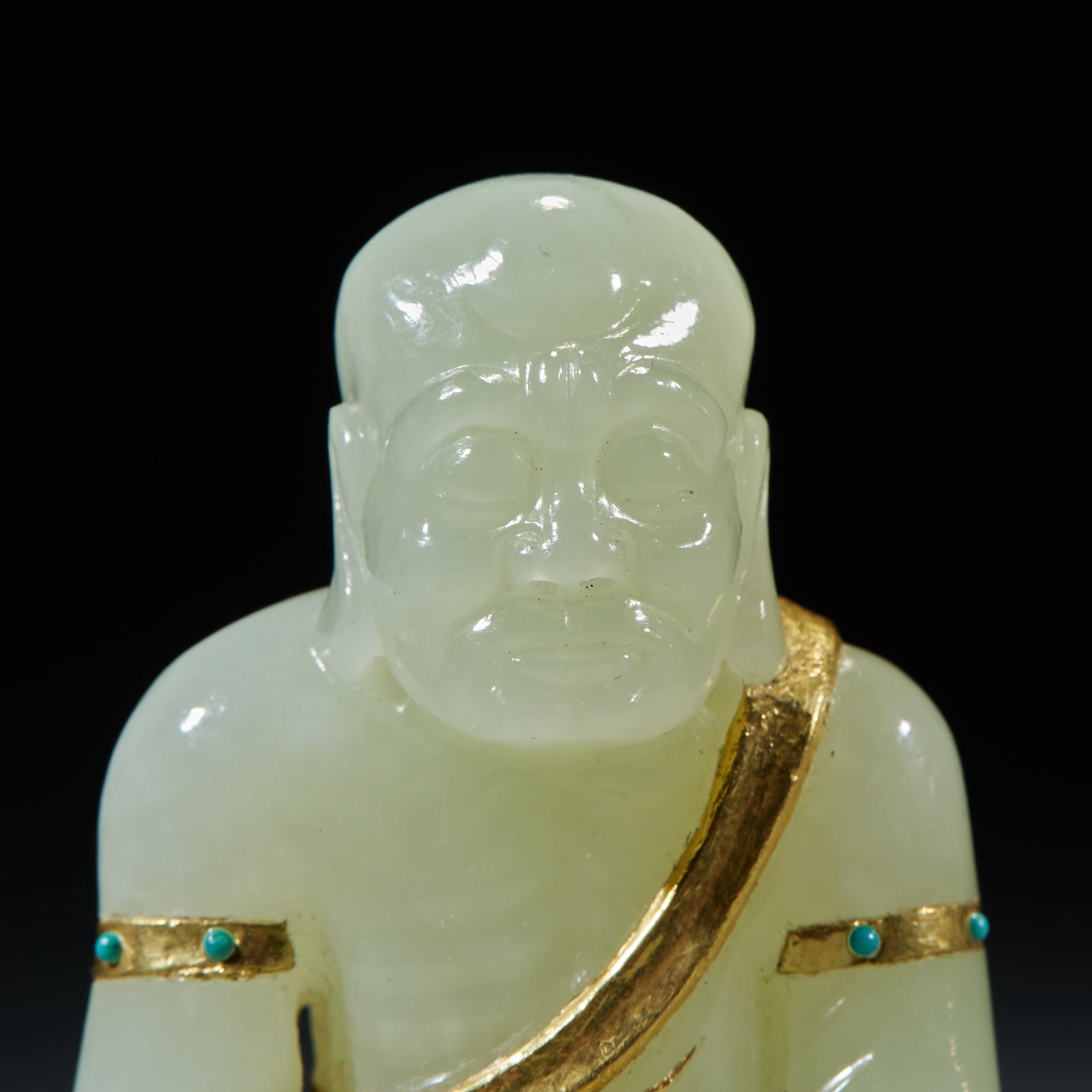 Gold Inlaid Jade Arhat - 3