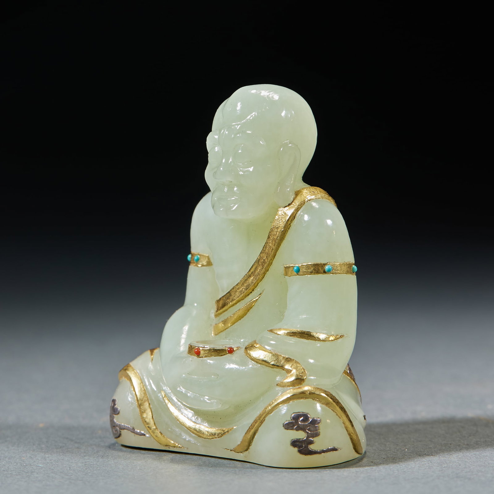 Gold Inlaid Jade Arhat - 4