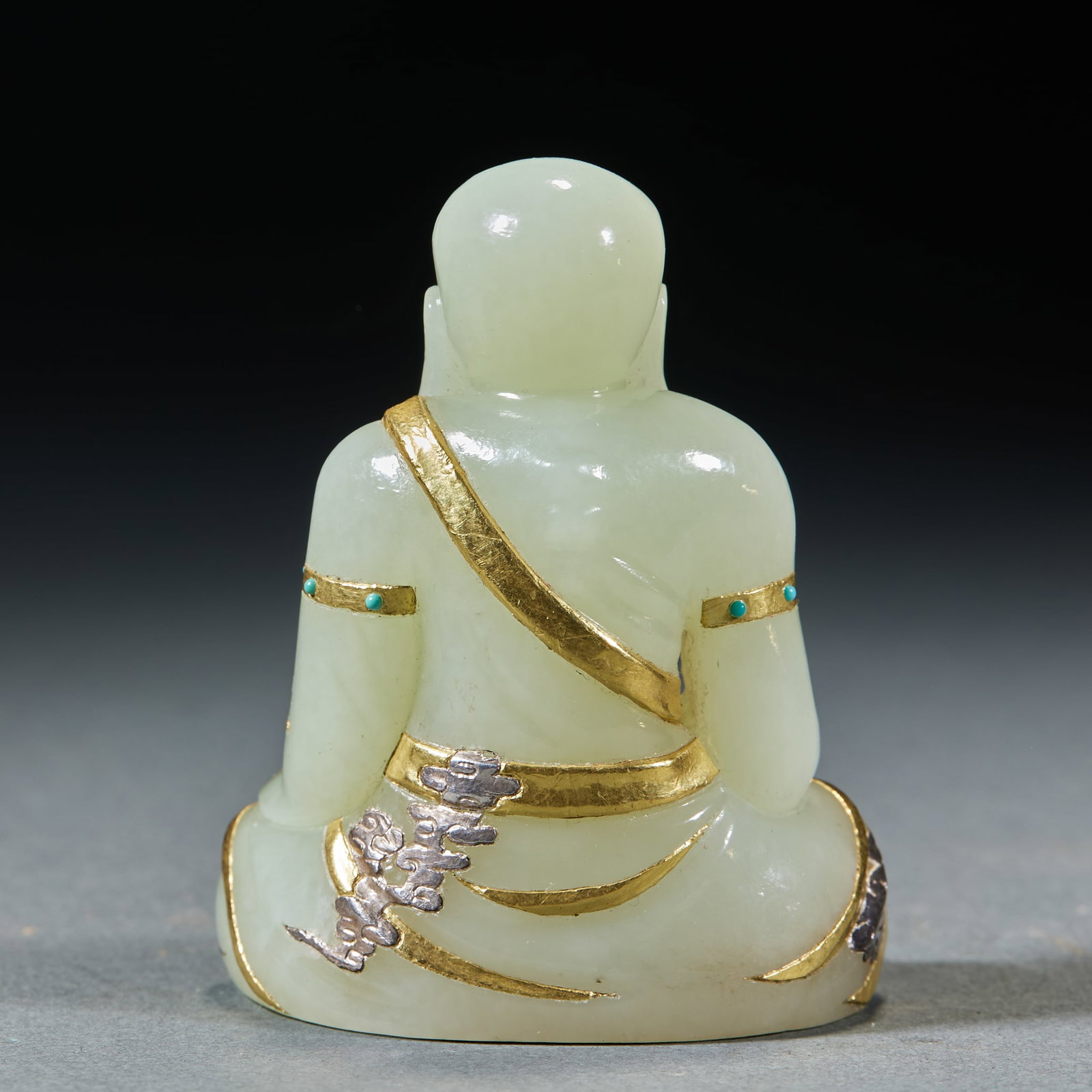 Gold Inlaid Jade Arhat - 5