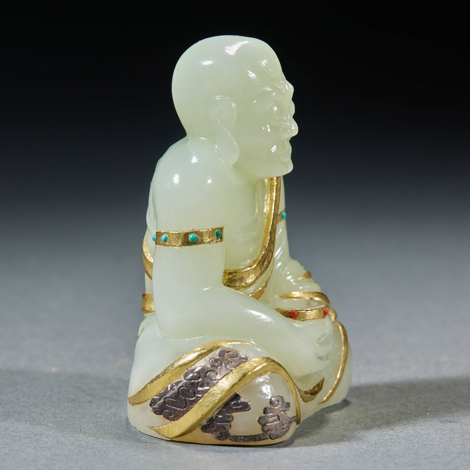 Gold Inlaid Jade Arhat - 6