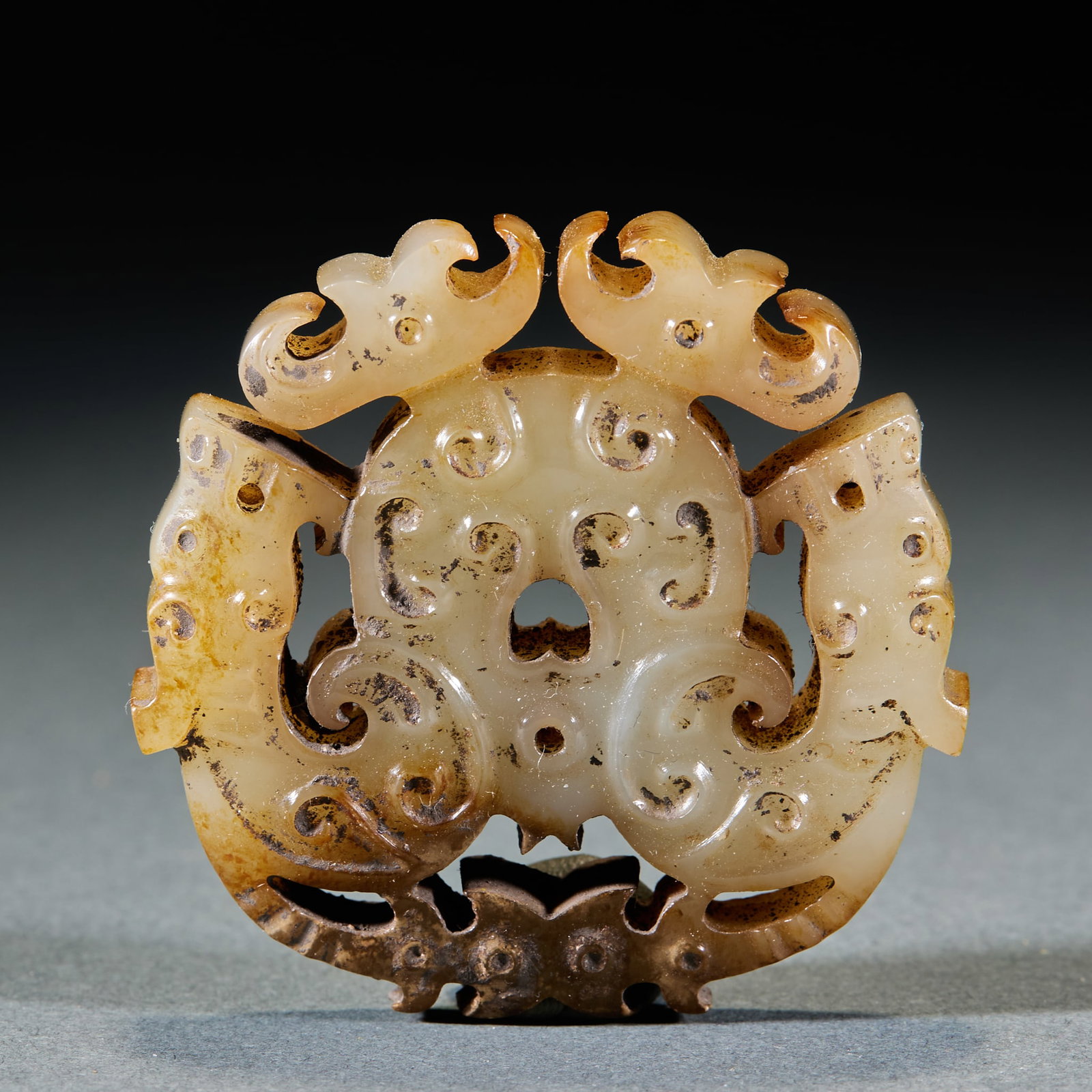 Warring States to Han Period Openwork Double Dragon Double Phoenix Jade Pendant (1 of 6)