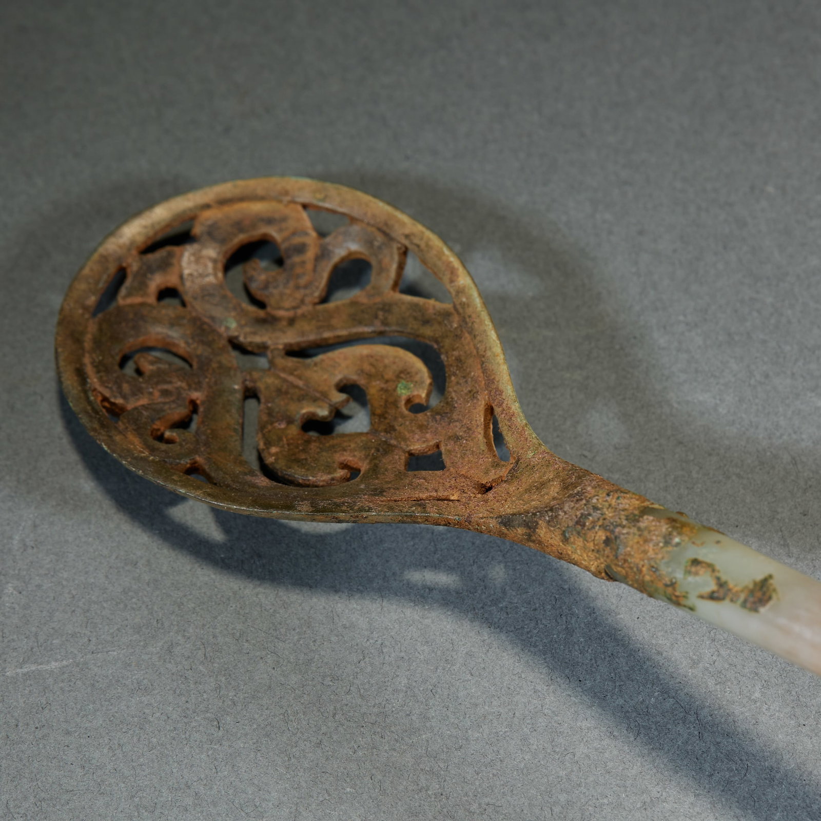 Jade Handled Gilt Openwork Incense Spoon - 2
