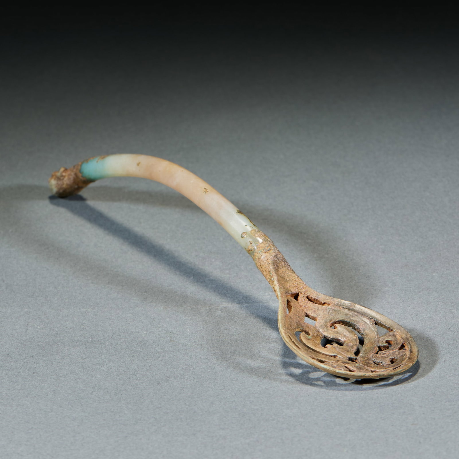 Jade Handled Gilt Openwork Incense Spoon - 5