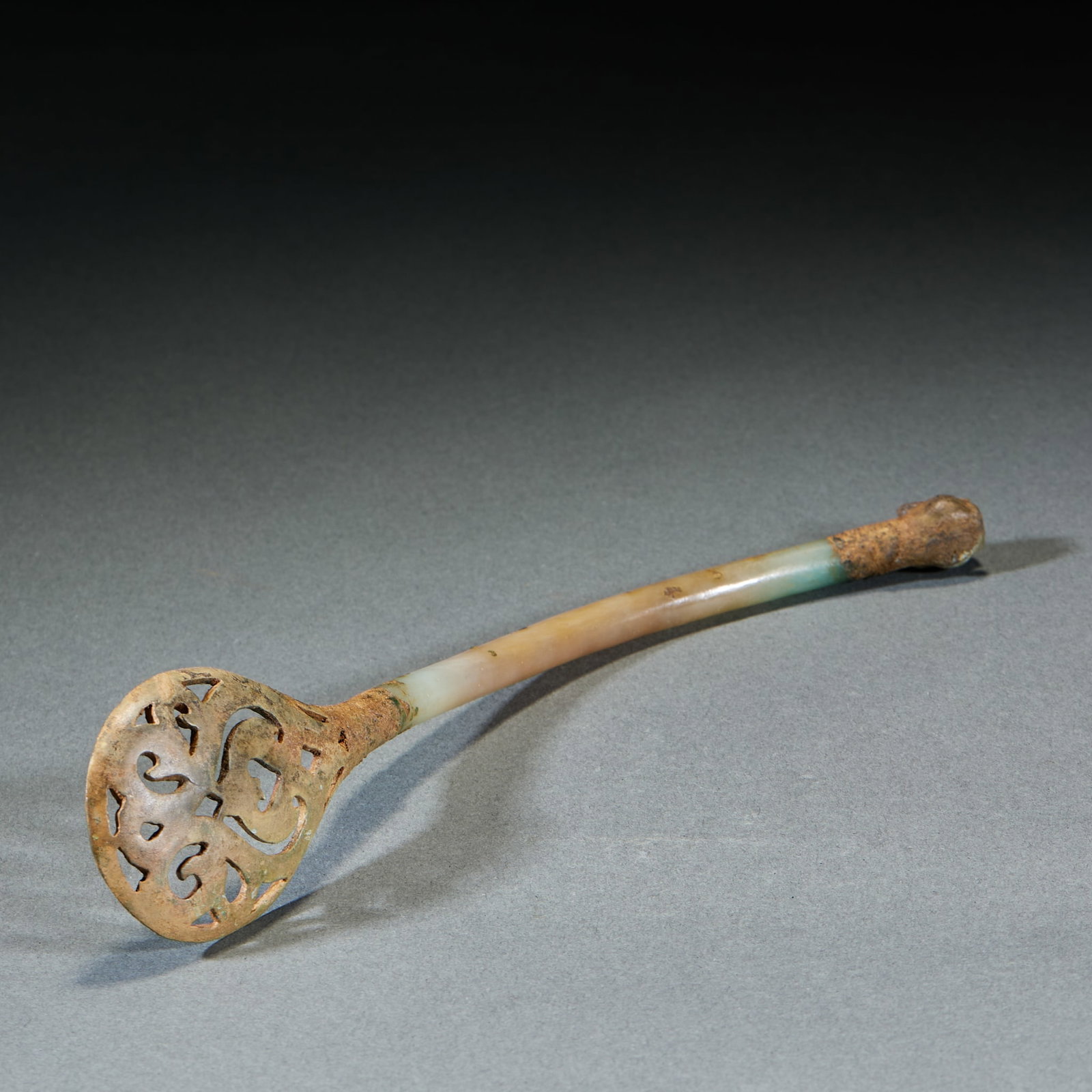 Jade Handled Gilt Openwork Incense Spoon - 6