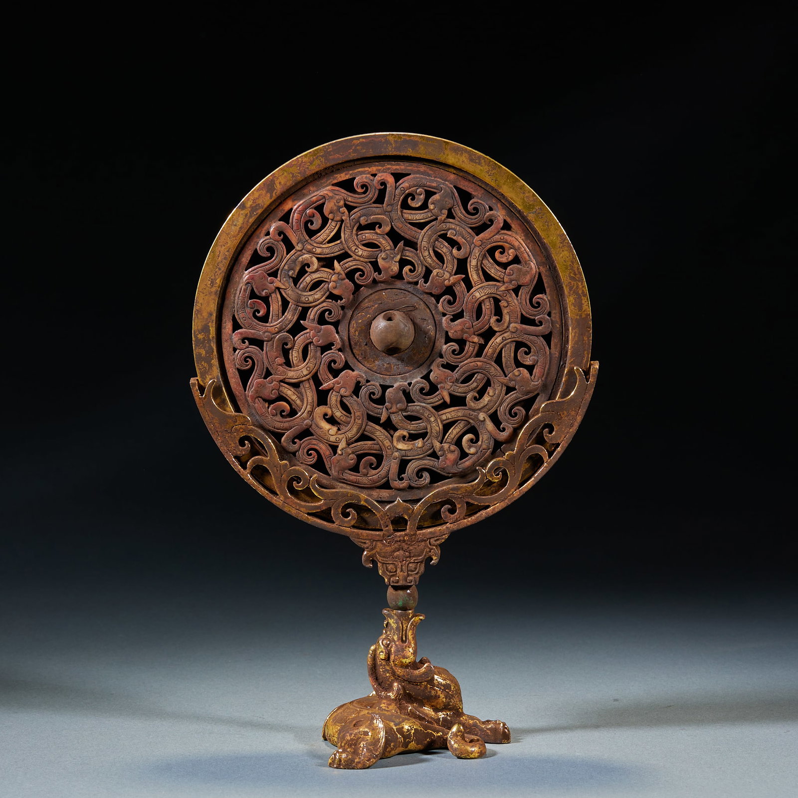 Gilt Jade Inlaid Chilong Bronze Mirror (1 of 6)