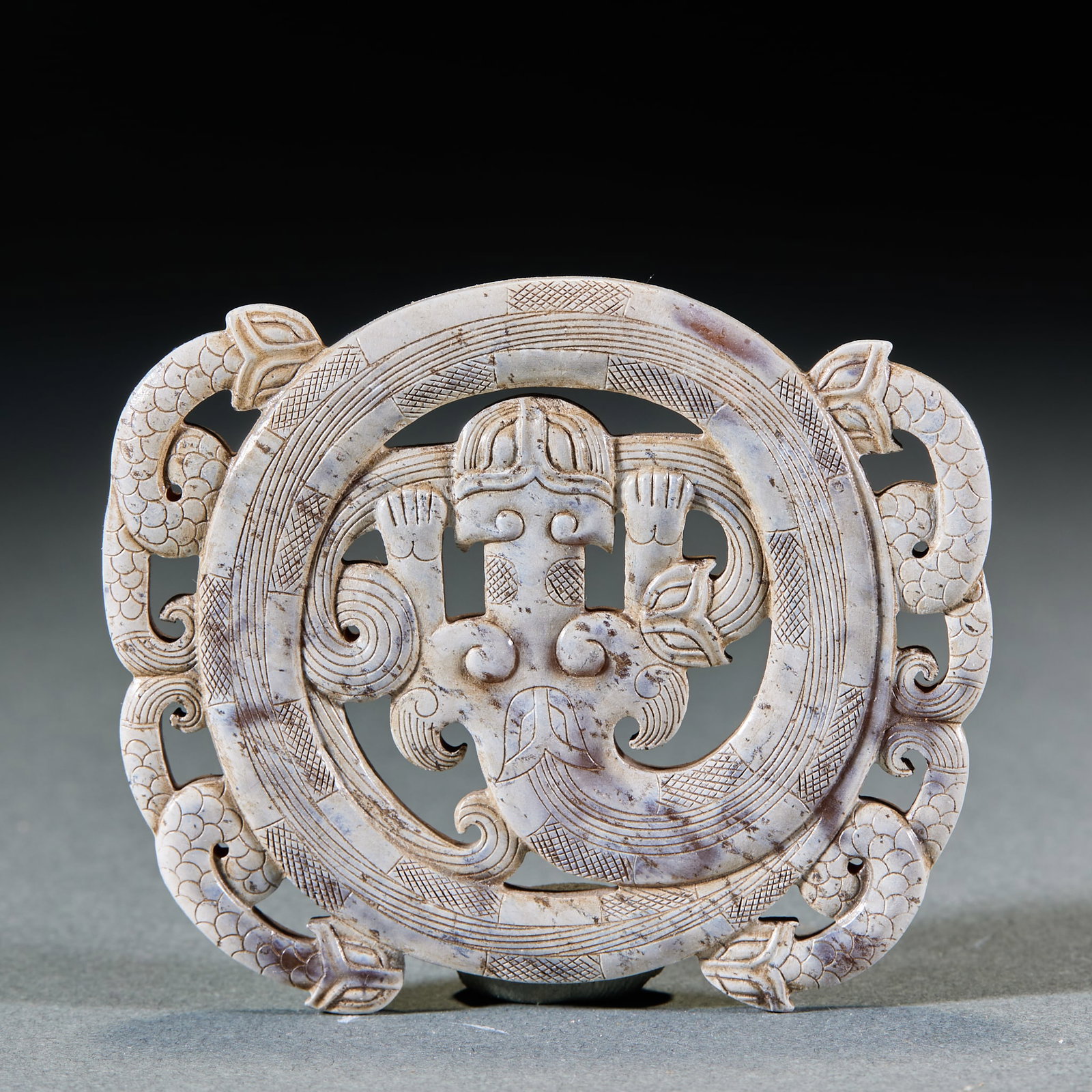 Han Dynasty Four Spirits Coiled Chilong Openwork Jade Pendant (1 of 5)