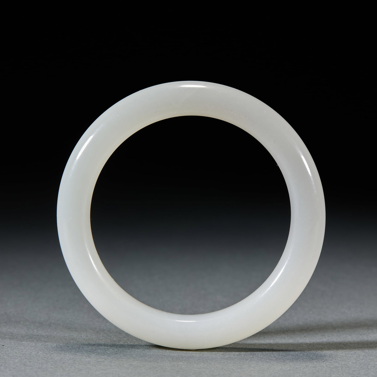 Hetian Jade Bangle: Hetian Jade Bangle: Made of plain round-bar white jade with mild delicate texture; Inner diameter 5.6cm, outer diameter 7.6cm, weight 56g; Even color and comfortable wearing experience own decorative 