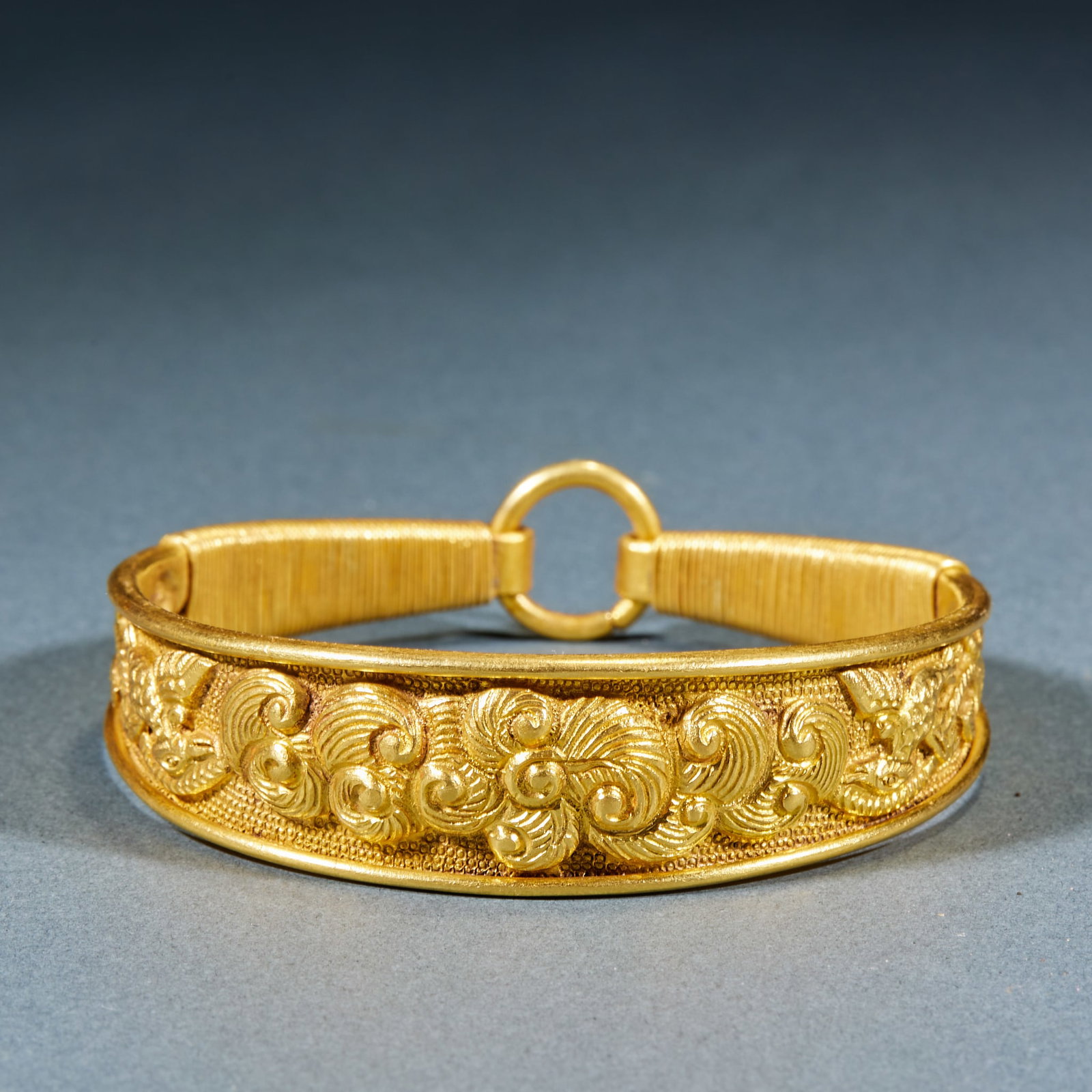 Gilt Bronze Flower and Bird Pattern Bangle, A Pair - 2
