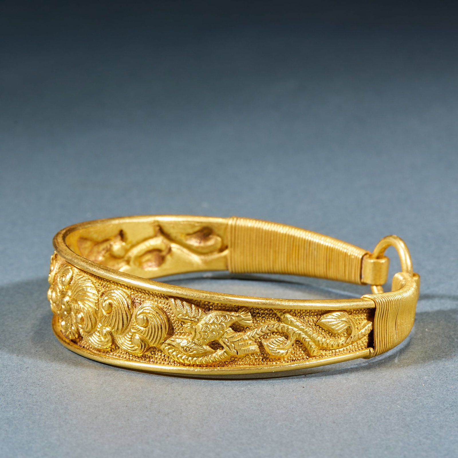 Gilt Bronze Flower and Bird Pattern Bangle, A Pair - 3