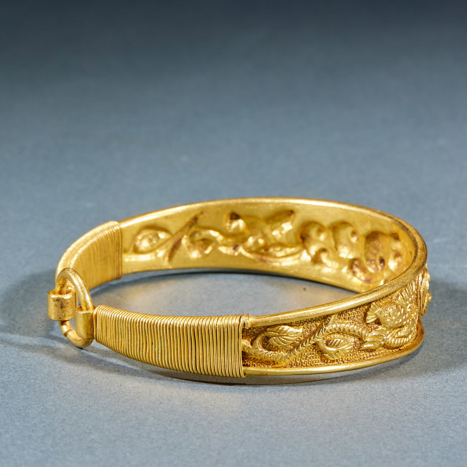 Gilt Bronze Flower and Bird Pattern Bangle, A Pair - 5