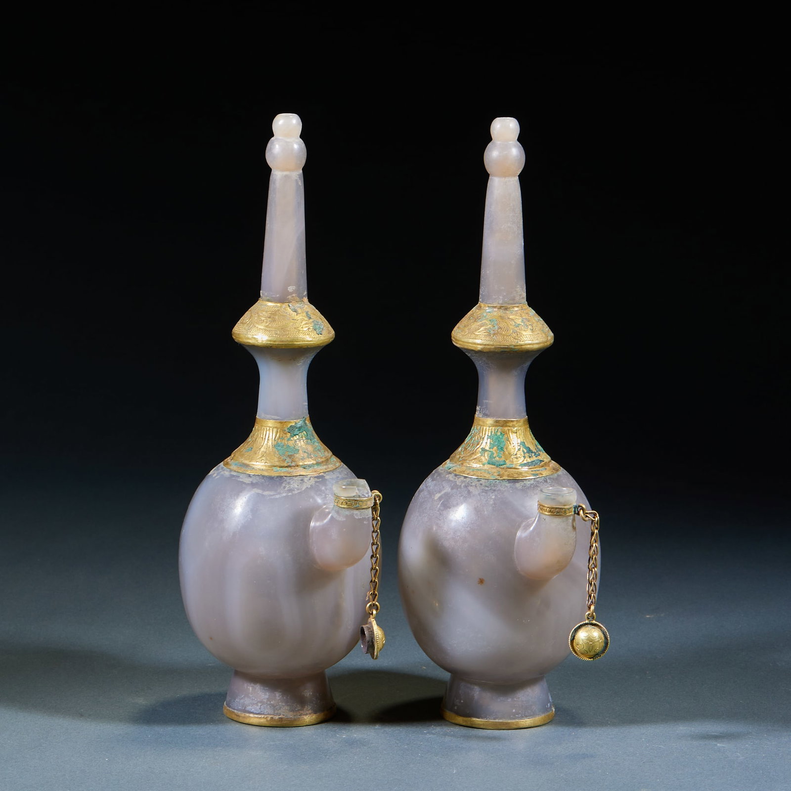 Agate Gold Wrapped Vase, A Pair - 6
