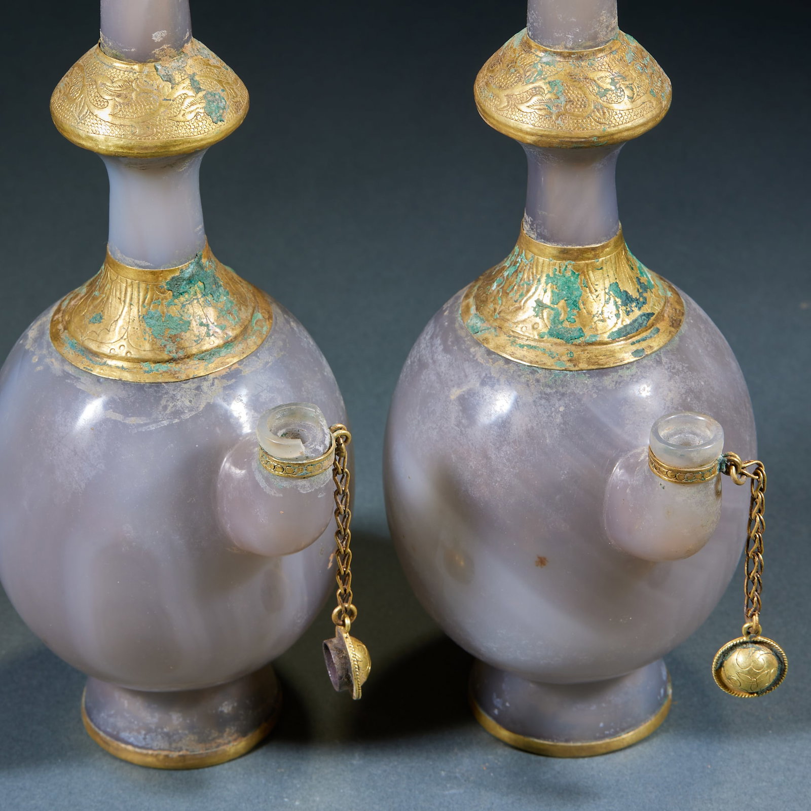 Agate Gold Wrapped Vase, A Pair - 7