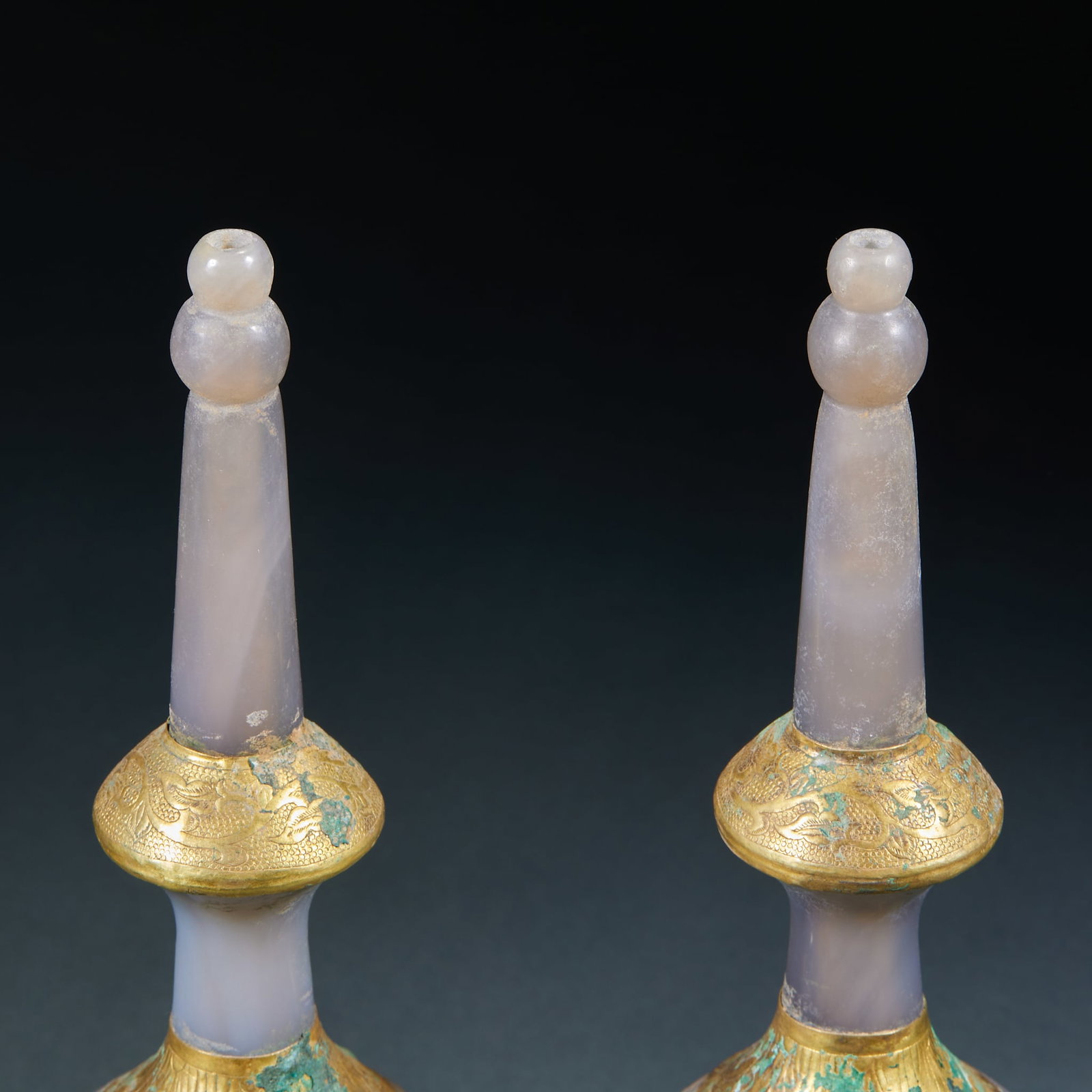 Agate Gold Wrapped Vase, A Pair - 8