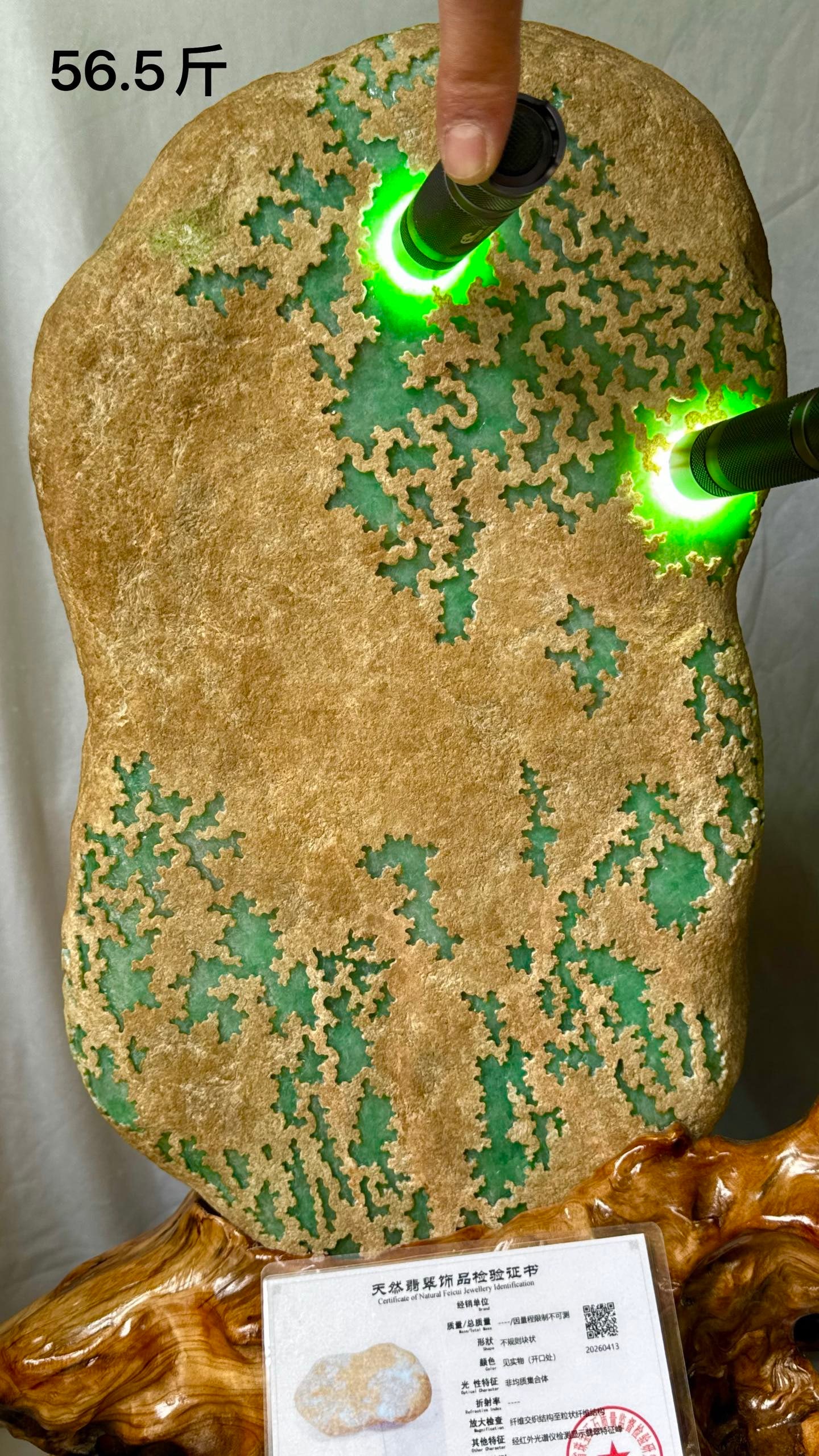 High-Ice Full Green Jadeite Rough Stone Attached Certificate (1 of 9)
