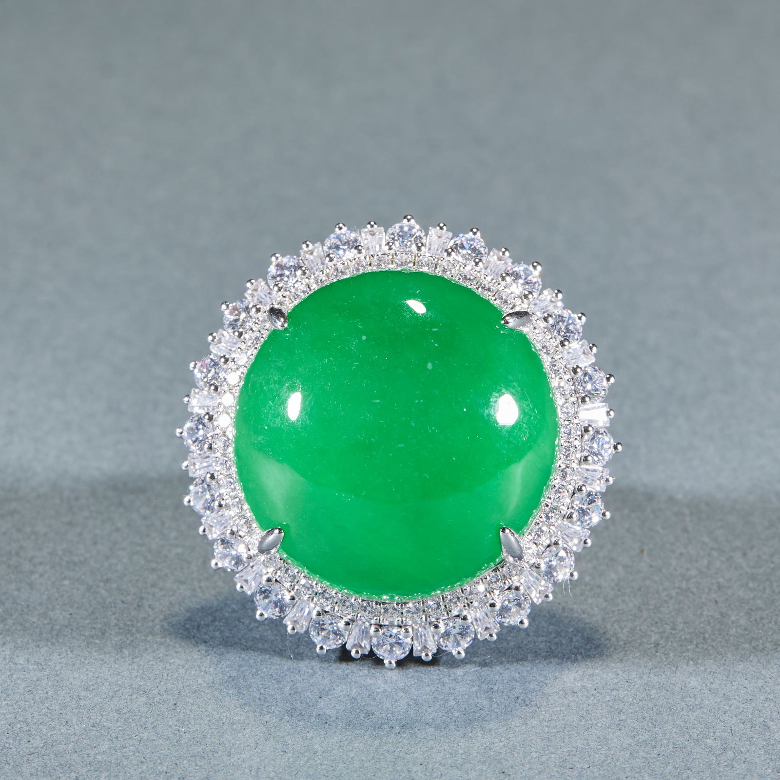 Jadeite Cabochon Ring, Sterling Silver Mount (1 of 4)