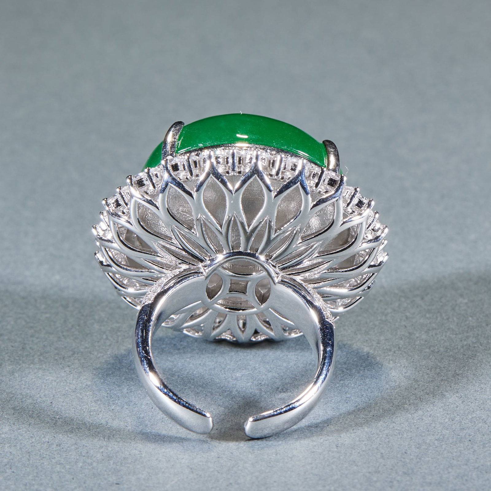 Jadeite Cabochon Ring, Sterling Silver Mount - 3