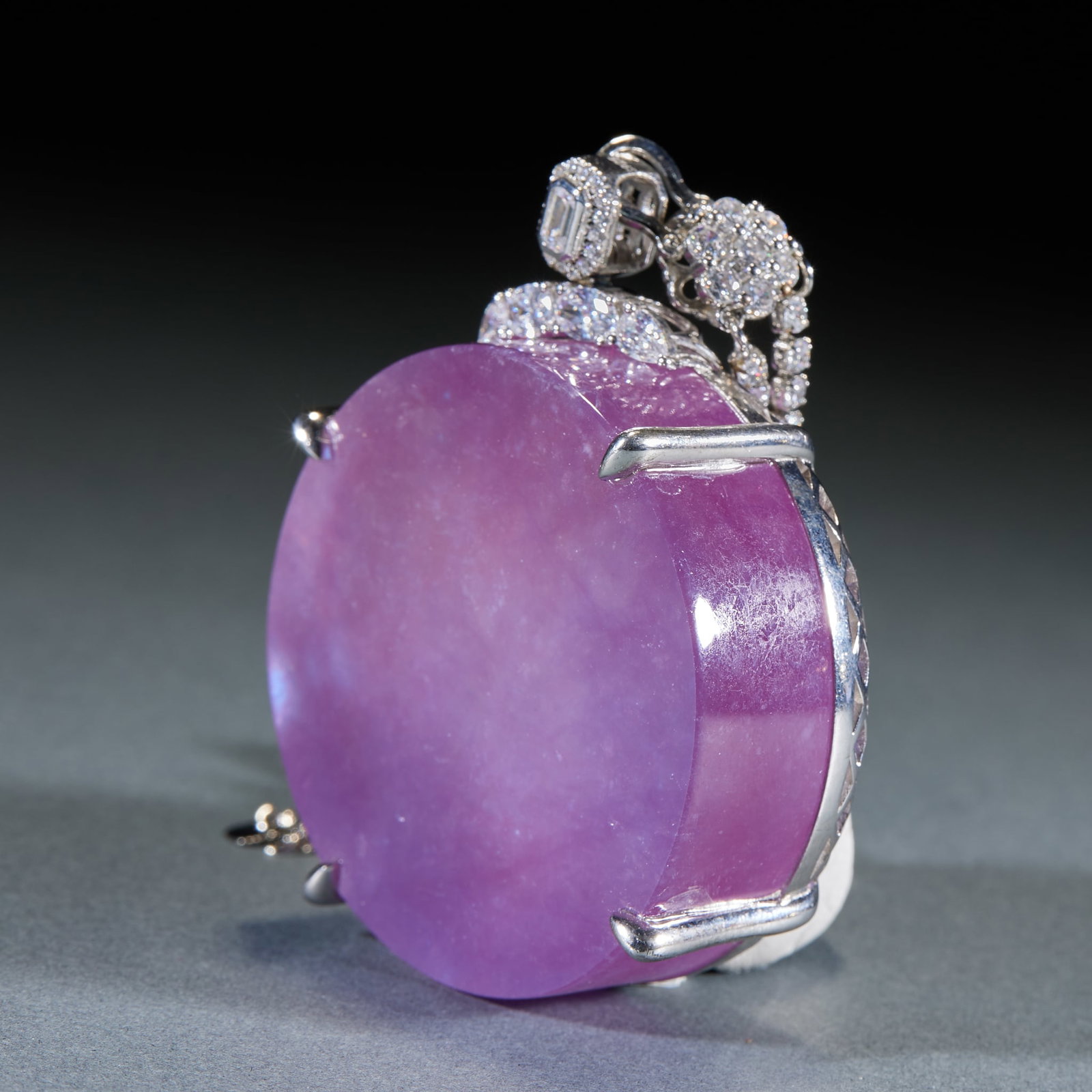 Violet Jadeite Plain Plaque, Sterling Silver Mount - 2
