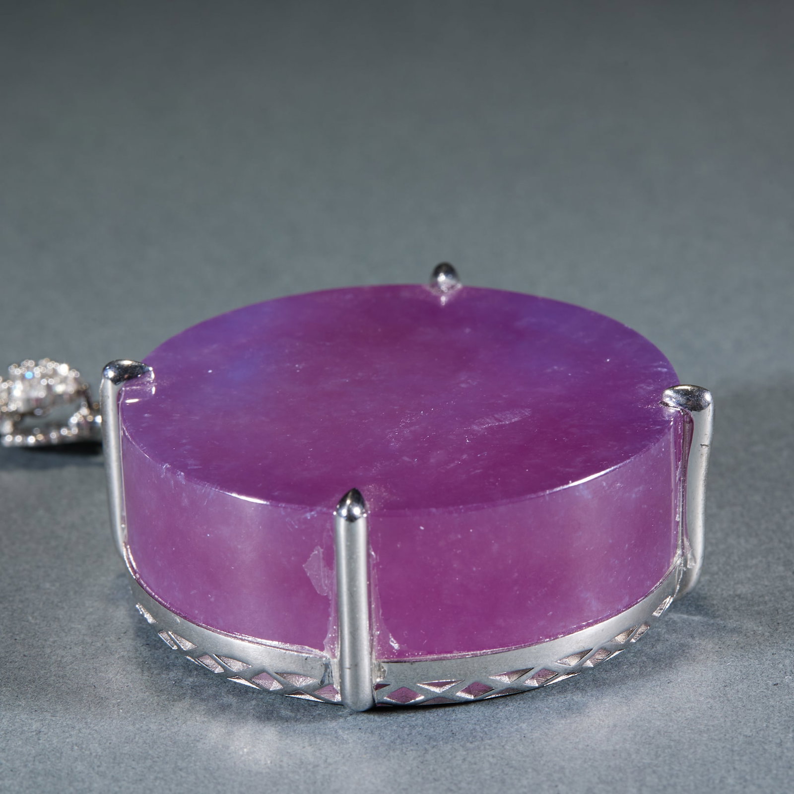 Violet Jadeite Plain Plaque, Sterling Silver Mount - 4