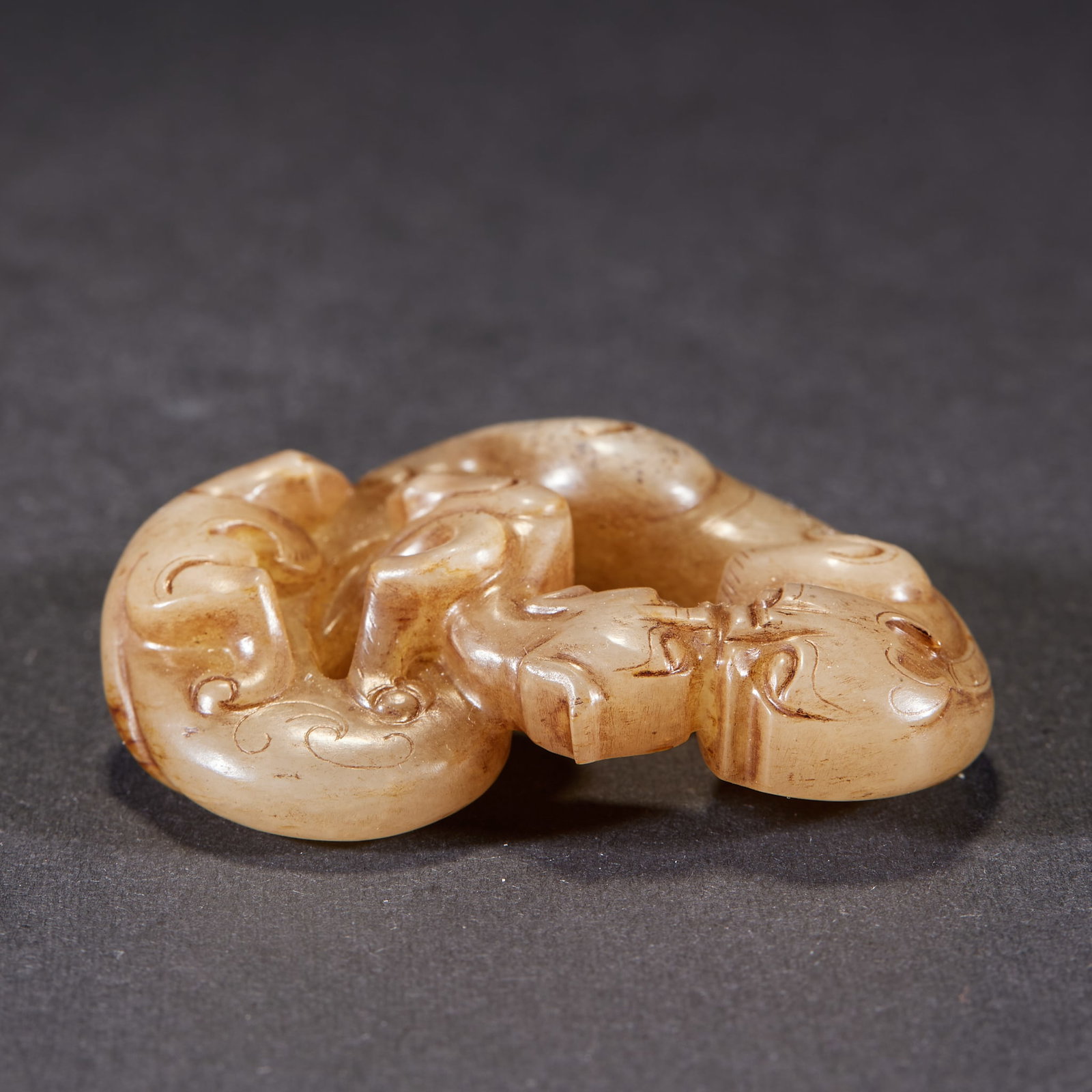 Pre-Ming Period, Han Dynasty Jade Pendant with Mother and Young Chi Dragons (1 of 6)