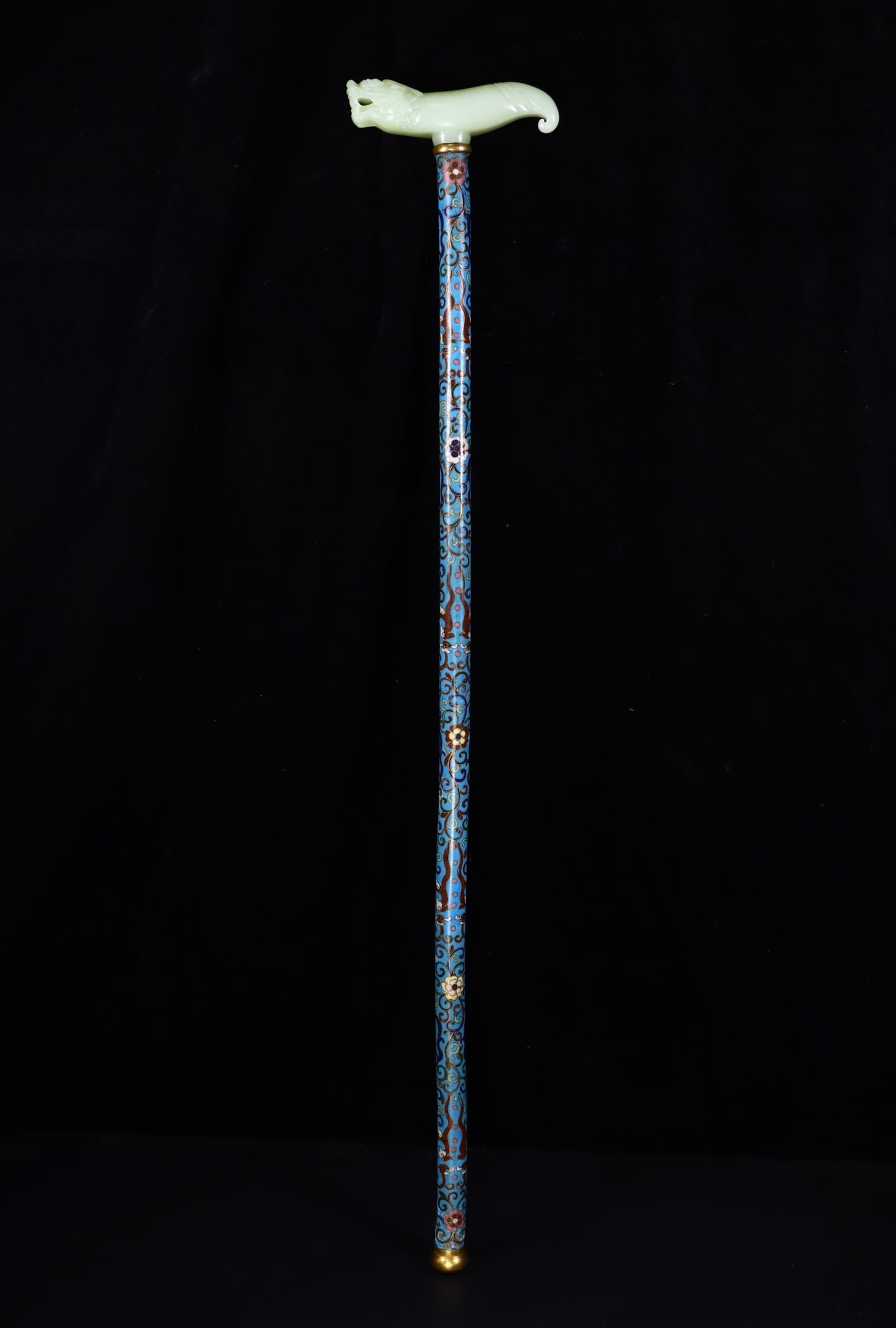 Hetian Jade Walking Stick Inlaid with Cloisonn?? (1 of 9)