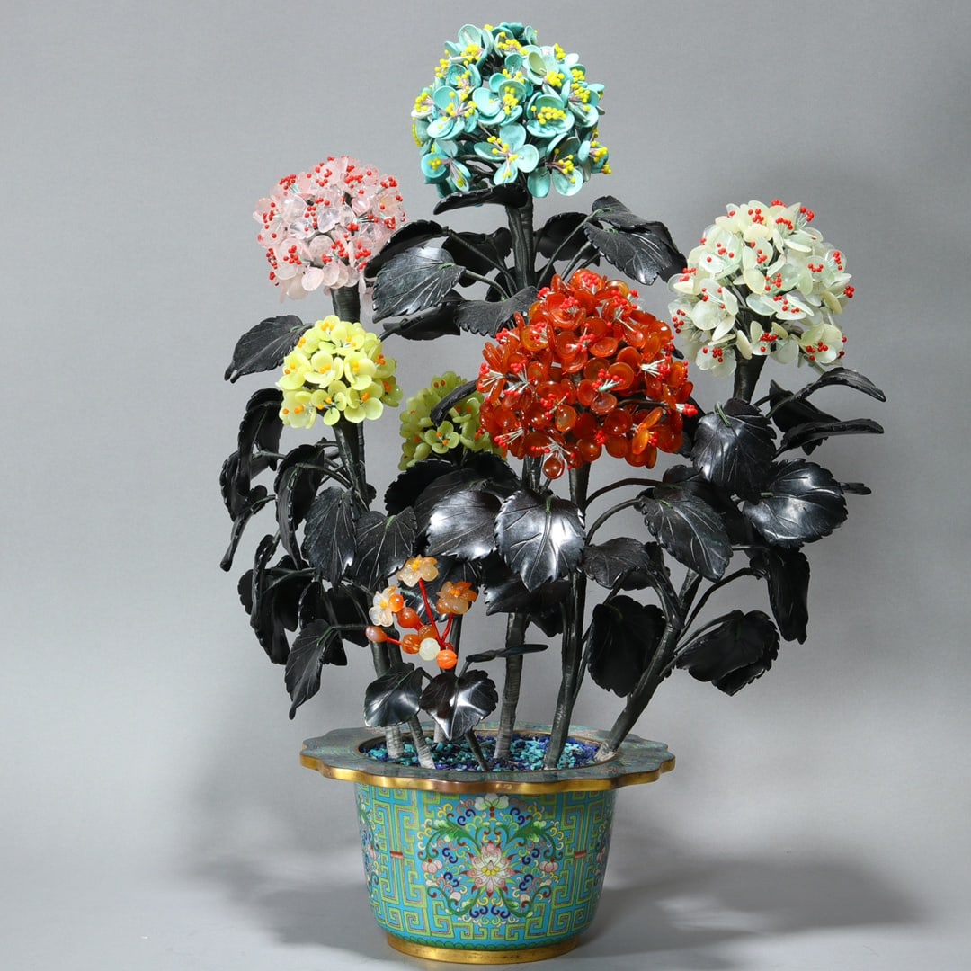 Cloisonné and Jade Bonsai of Hydrangea (1 of 9)