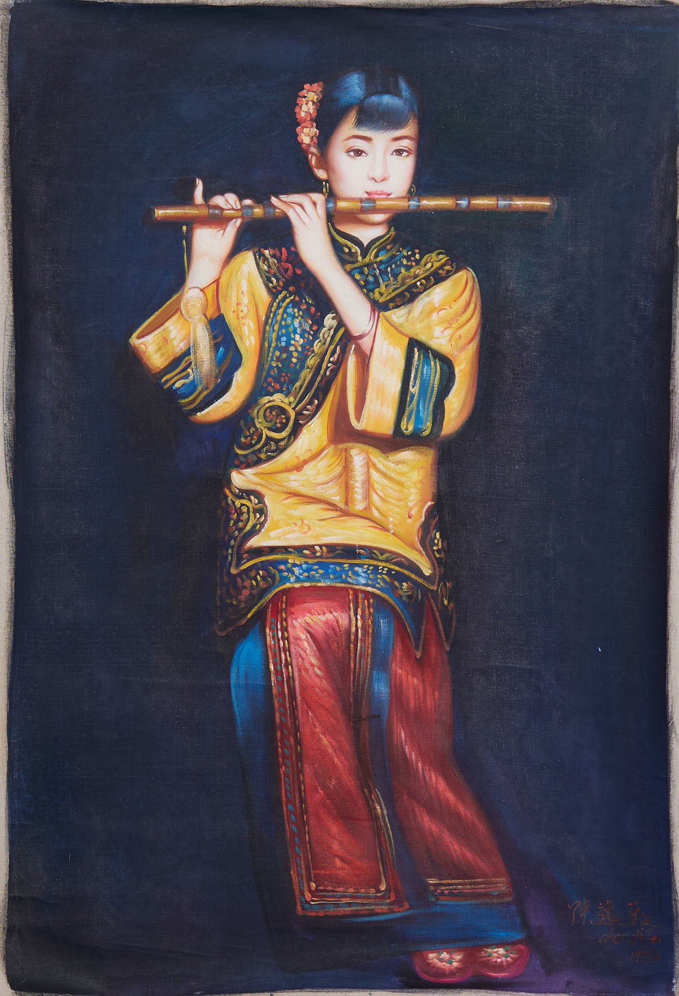 Oil Painting of Playing Xiao Flute, by Chen Yifei (1 of 5)