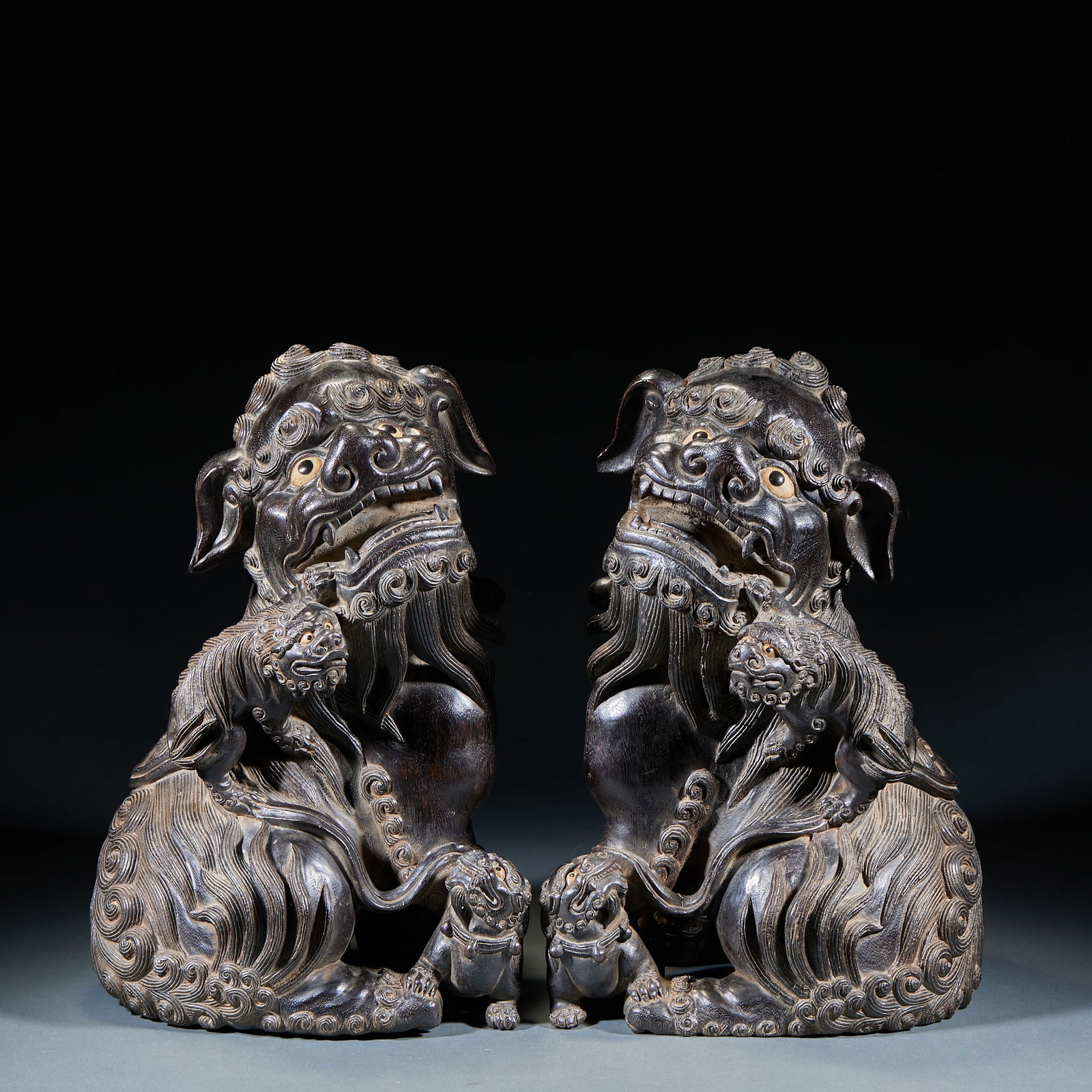 A Pair of Agarwood Ornaments of Lion and Cub (Grand Tutor & Junior Tutor Motif) (1 of 11)