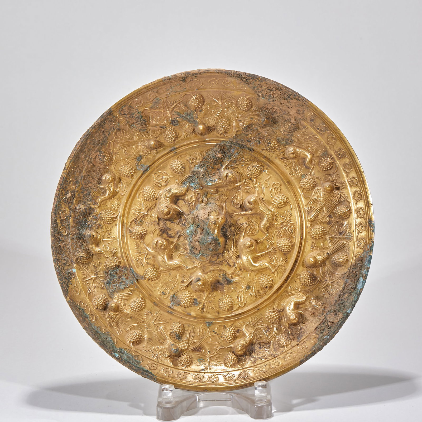 Gilt Bronze Mirror with Sea Beast and Grape Pattern, Pre-Ming Period (1 of 7)