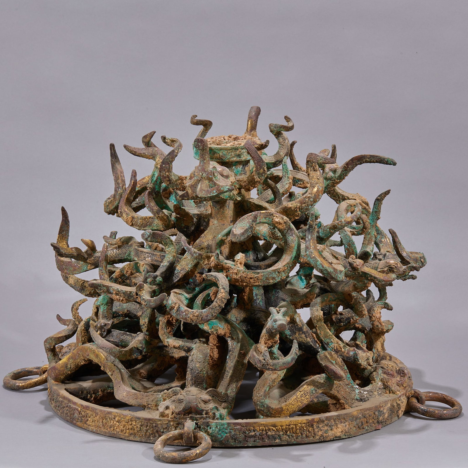 Warring States (Marquis Yi of Zeng) Bronze Hollow Jian Drum Base with Coiling Dragon Motifs (1 of 10)