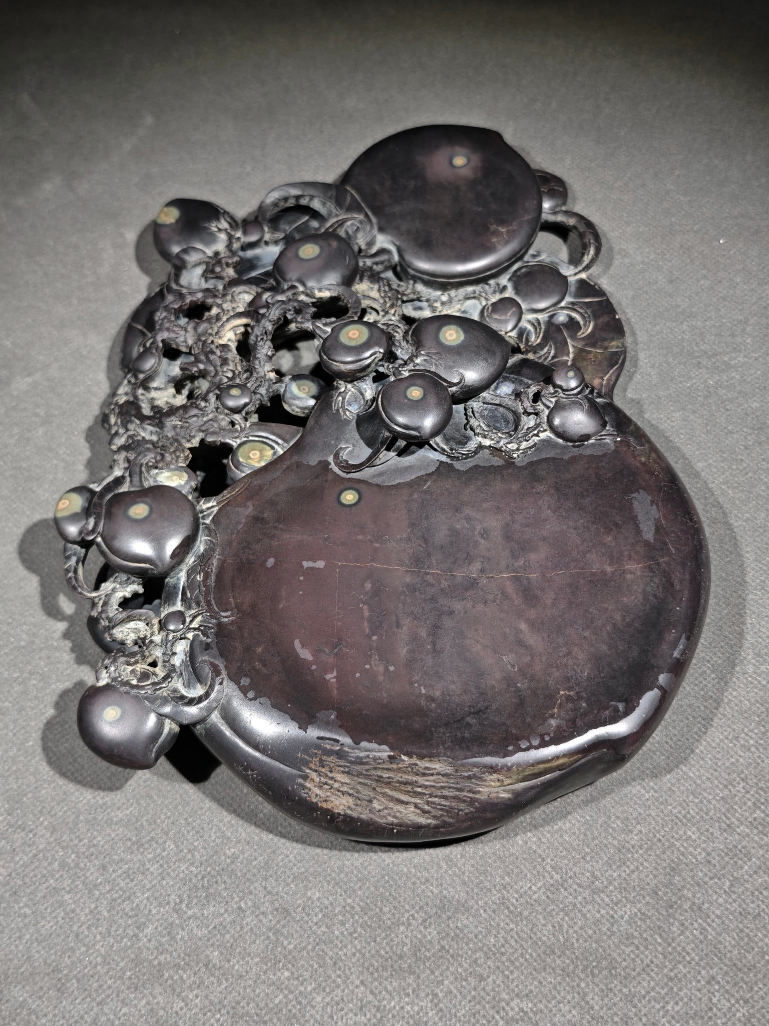 Duanxi Inkstone of Kengzai Stone, Peach-Shaped, Wu Changshuo Style (1 of 9)