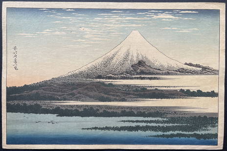 Katsushika Hokusai: Fuji under Clear Clouds. Woodblock Print NR: Katsushika Hokusai - Fuji under Clear Clouds. Japanese woodblock print (reprint from newly carved blocks). The first edition of this design was published circa 1834. The current print was printed in t