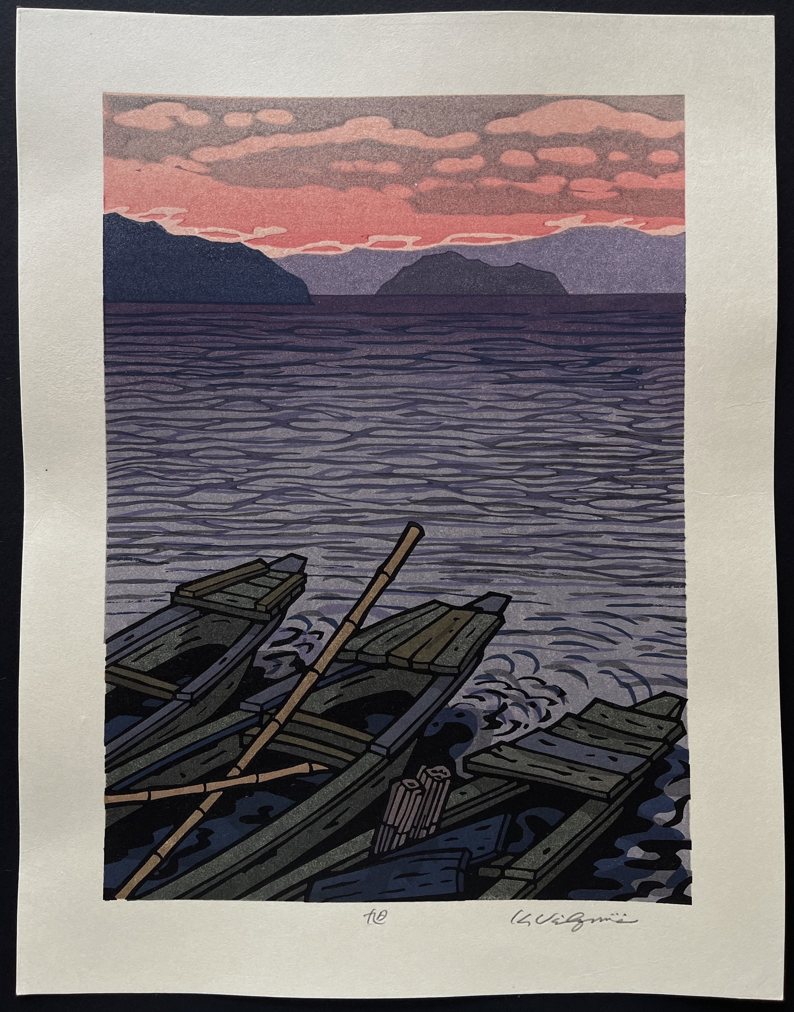 Nishijima Katsuyuki: Rising Sun. Woodblock Print (Ukiyoe) NR (1 of 3)