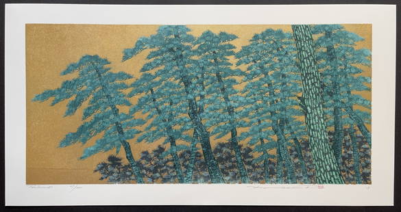 Hajime Namiki: Tree Scene 153. Woodblock Print (Ukiyoe) NR: Hajime Namiki - Tree Scene 153. Japanese woodblock print. First published in 2018. Size of the image (excluding margins) in inches 10.7 x 22.9 (27.2 x 58.0 cm.) The print is in good state, without fla