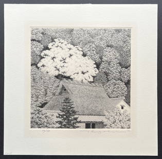 Ryohei Tanaka: April: Ryohei Tanaka - April. Etching. First published in 1987. Size of the image (excluding margins) in inches 7.2 x 7.2 (18.4 x 18.4 cm.) The print is in very good condition. It has been framed before and