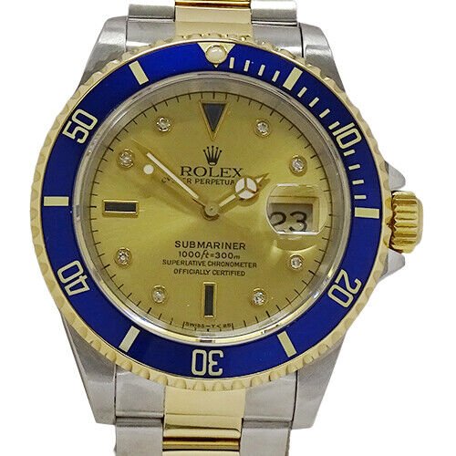 Rolex Submariner 16613SG 8P Diamond 3P Sapphire Automatic Gold Dial Men's Watch: Condition:Pre-ownedBrand / manufacturer : RolexProduct name : Rolex Submariner 16613SG 8P Diamond 3P Sapphire Automatic Gold Dial Men's WatchPart no : 16613SGMaterial : SS/YGProduct rank : Second-hand