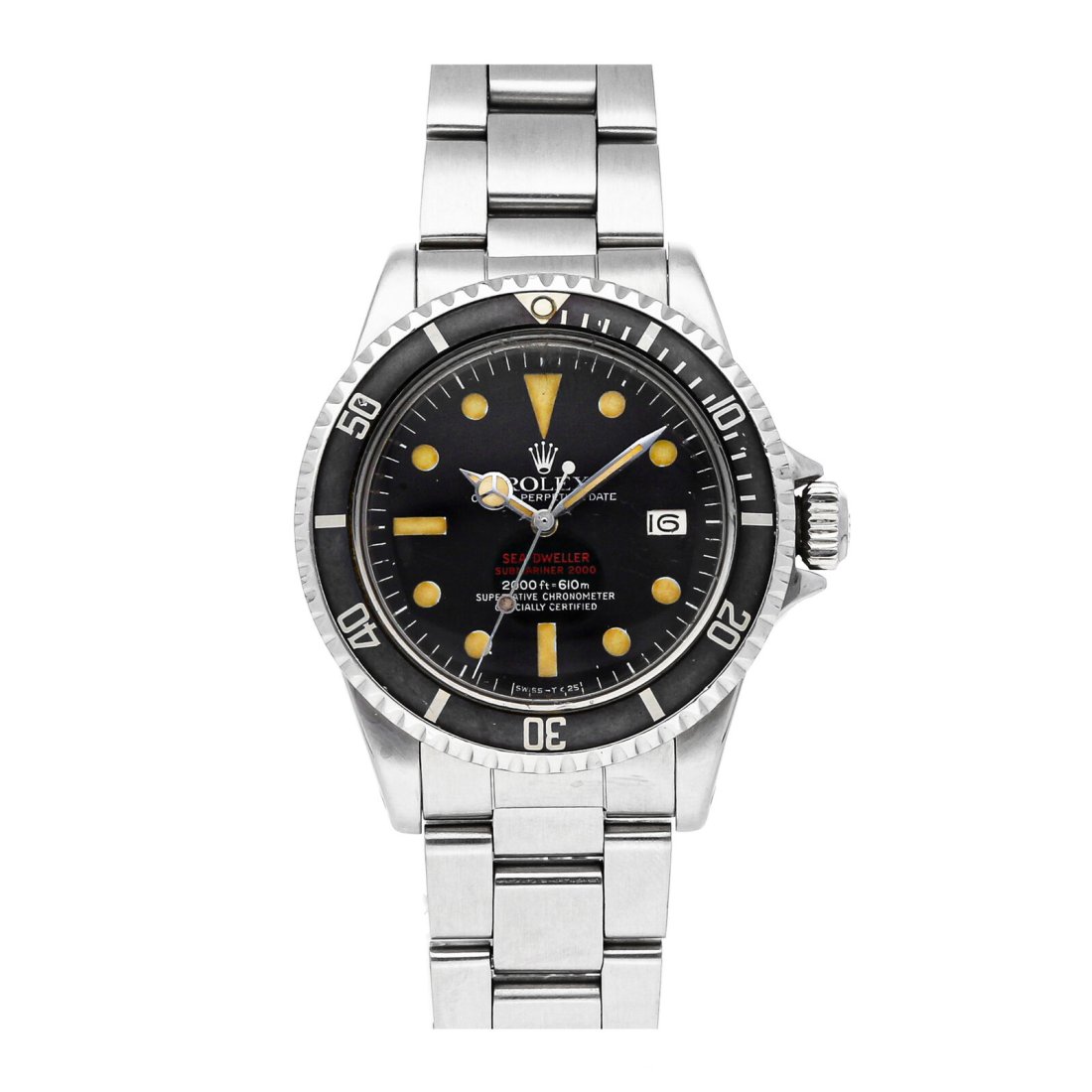 Rolex Sea-Dweller Submariner Double Red Auto Steel Mens Bracelet Watch 1665: Condition:Pre-ownedBrand:RolexMovement:AutomaticCase Size:40mmHour Markers:DotWatch Shape:RoundCaseback:SolidFeatures:DateGender:MenBand Material:Stainless SteelBand Color:SilverBuckle Type:Folding Bu