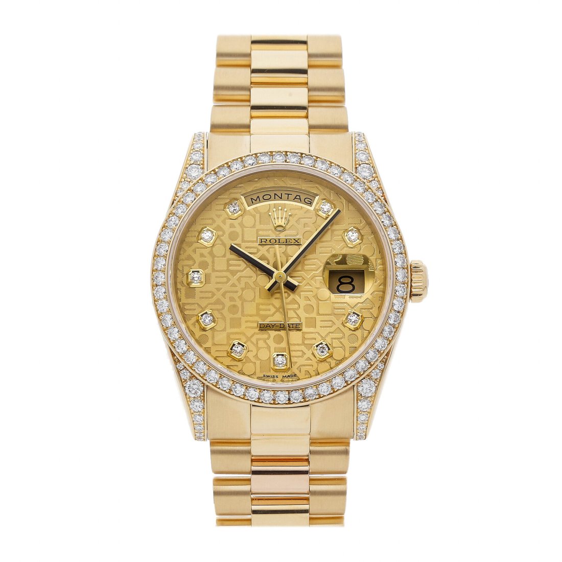 Rolex Day-Date Automatic 36mm Yellow Gold Diamonds Mens Bracelet Watch 118388: Condition:Pre-ownedBrand:RolexMovement:AutomaticCase Size:36mmHour Markers:DiamondWatch Shape:RoundCaseback:SolidFeatures:Date, DayGender:MenBand Material:Yellow goldBand Color:Yellow goldBuckle Type: