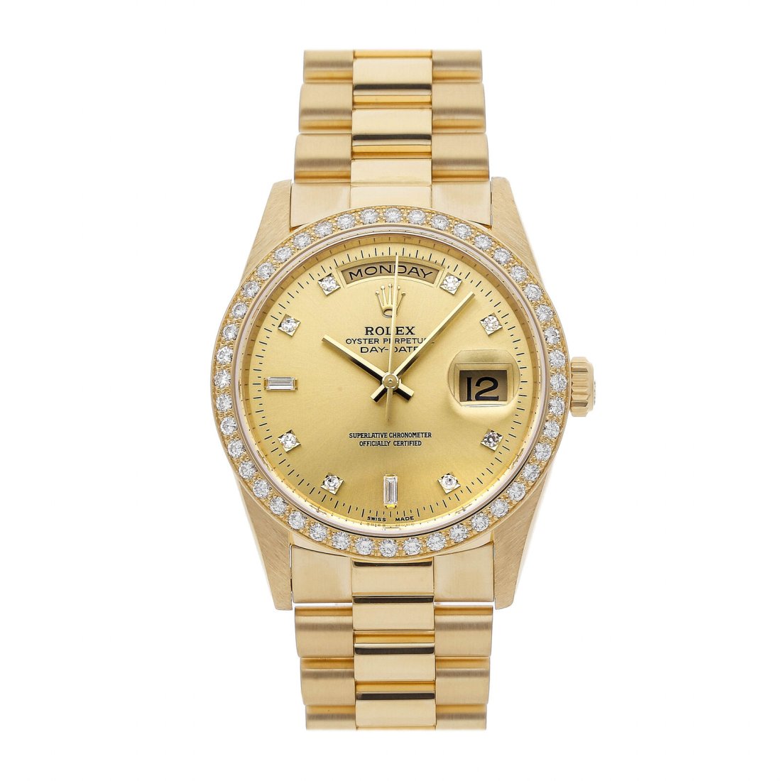 Rolex Day-Date Automatic 36mm Gold Diamonds Mens President Bracelet Watch 18348: Condition:Pre-ownedBrand:RolexMovement:AutomaticCase Size:36mmHour Markers:DiamondWatch Shape:RoundCaseback:SolidFeatures:Date, DayGender:MenBand Material:Yellow goldBand Color:Yellow goldBuckle Type: