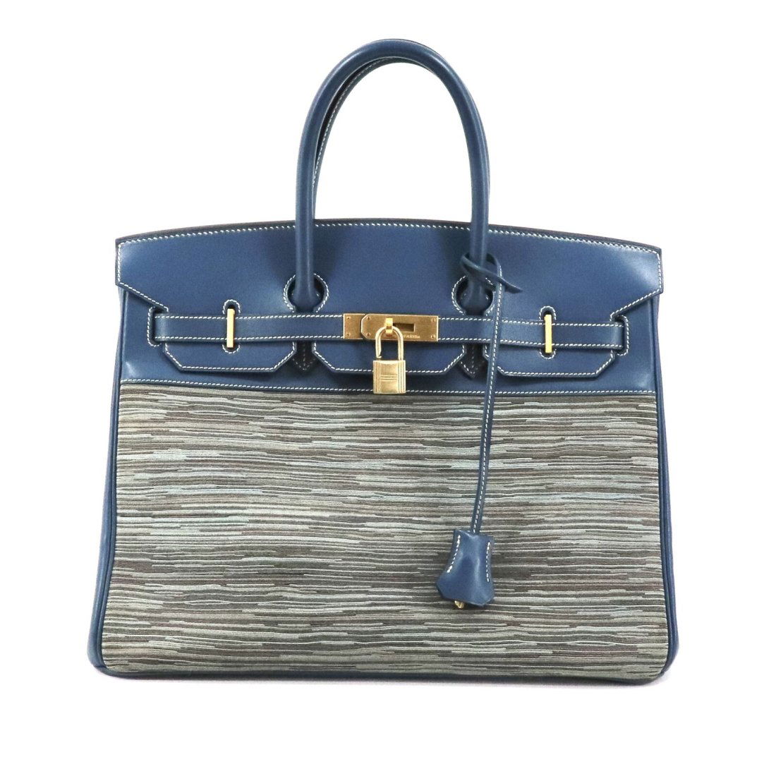 HERMES Birkin 35 Vibrato Blue Gold Metal Fittings Women's Handbag: Condition:Pre-ownedBrand / manufacturer : HERMESProduct name : HERMES Birkin 35 Vibrato Blue Gold Metal Fittings Women's HandbagMaterial : VibratoProduct rank : Second-hand goodsSize : 26.0 cm Ã— 3