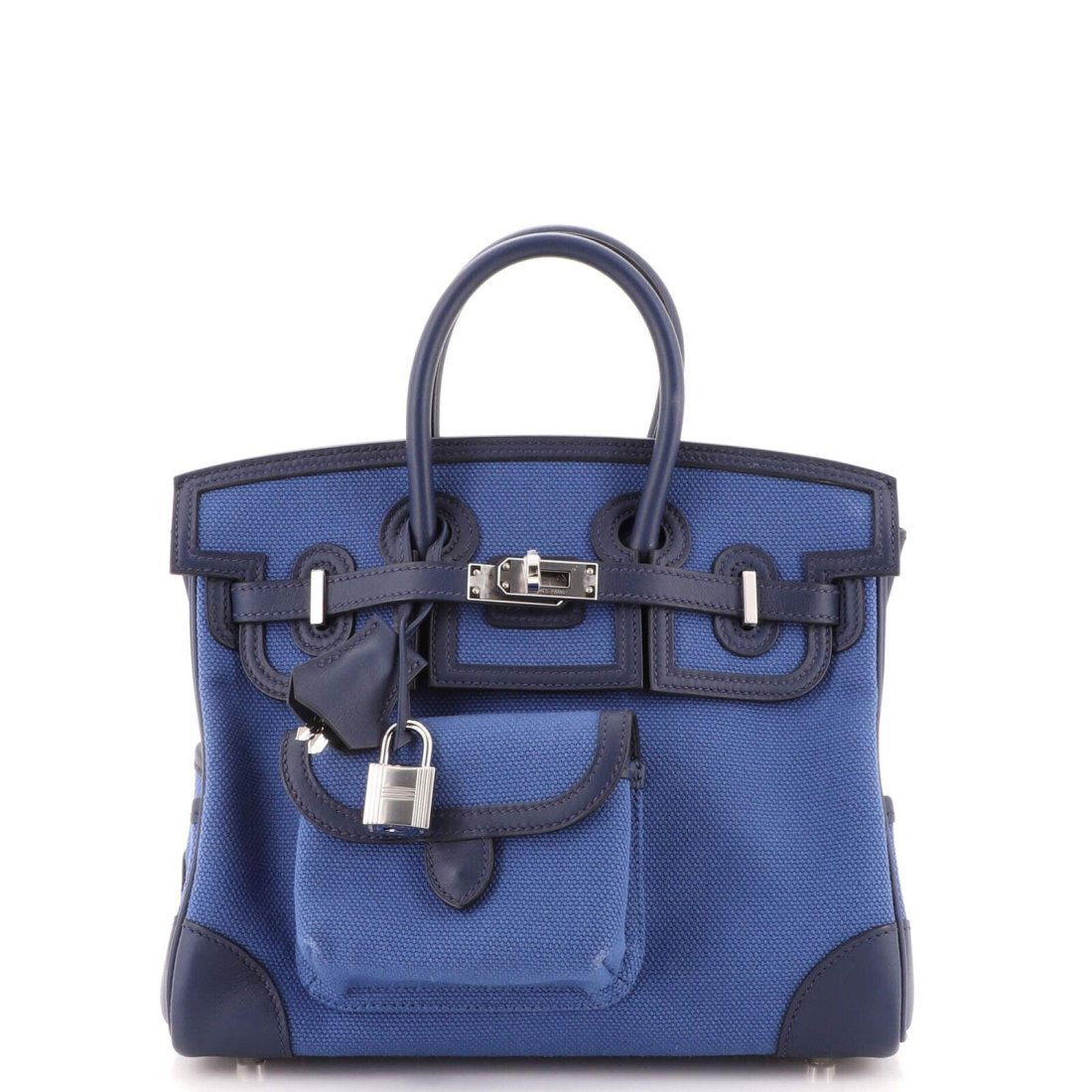 Hermes Cargo Birkin Bag Canvas and Swift 25 Blue: Condition:Pre-ownedMeasurements: Handle Drop 4.5", Height 8", Width 9.5", Depth 5"Designer: HermesModel: Cargo Birkin Bag Canvas and Swift 25Exterior Material: Canvas Plain, LeatherHermes Color: Bleu