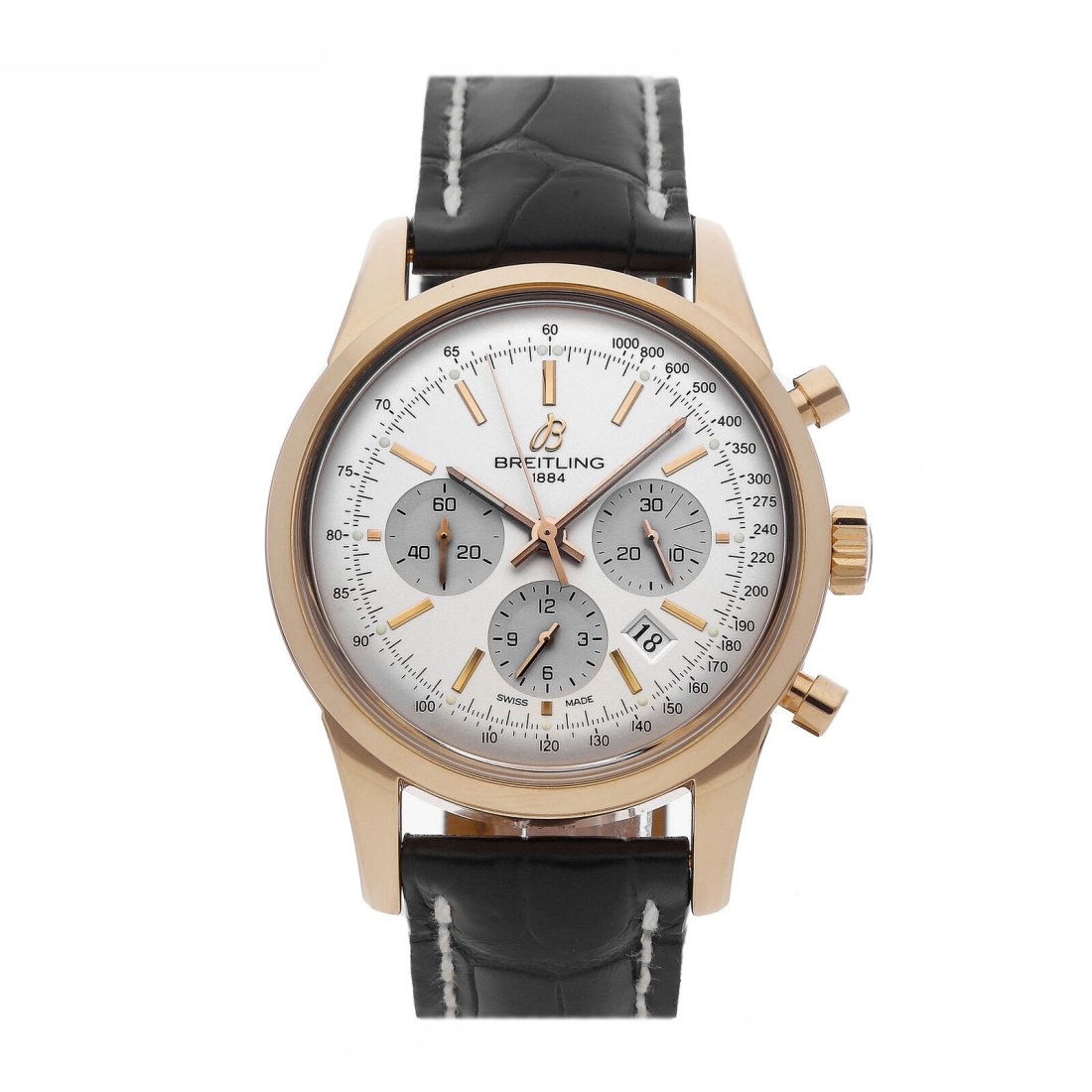 Breitling Transocean Chronograph Auto 43mm Rose Gold Mens Watch RB015212/G738: Condition:Pre-ownedBrand:BreitlingMovement:AutomaticCase Size:43mmHour Markers:IndexWatch Shape:RoundCaseback:ExhibitionFeatures:Chronograph, Date, TachymeterGender:MenBand Material:AlligatorBand Colo
