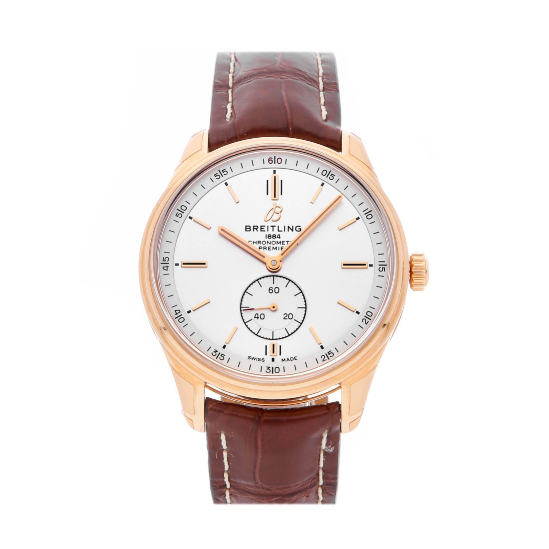 Breitling Premier Automatic 40mm Rose Gold Mens Strap Watch R37340351G1P1: Condition:Pre-ownedBrand:BreitlingMovement:AutomaticCase Size:40mmHour Markers:IndexWatch Shape:RoundCaseback:SolidGender:MenBand Material:AlligatorBand Color:BrownBuckle Type:Tang BuckleStyle:DressWa