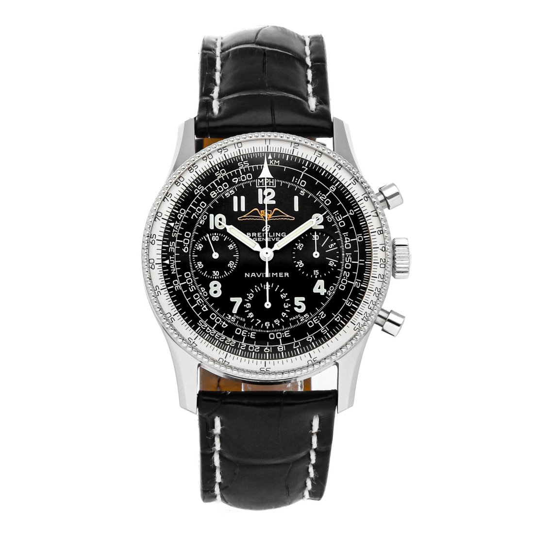 Breitling Vintage Navitimer Manual 41mm Steel Mens Strap Watch Chrono 806: Condition:Pre-ownedBrand:BreitlingMovement:Mechanical (Hand-winding)Case Size:41mmHour Markers:ArabicWatch Shape:RoundCaseback:SolidFeatures:Chronograph, Dual Time, Slide RuleGender:MenBand Material:A