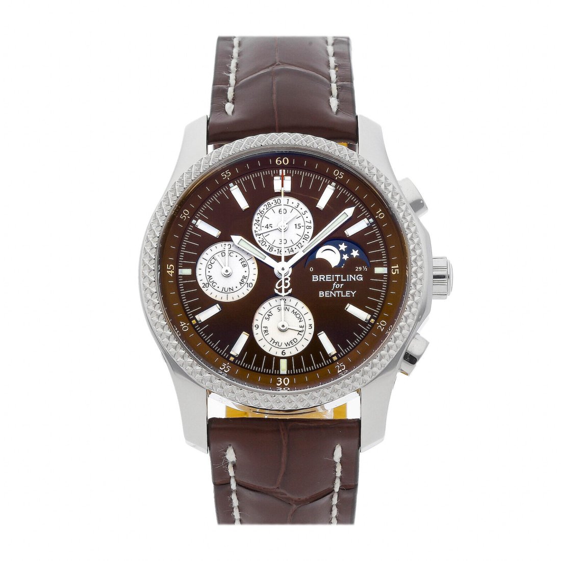 Breitling Bentley Mark VI Complications 19 Auto Steel Mens Watch P1936212/Q540: Condition:Pre-ownedBrand:BreitlingMovement:AutomaticCase Size:42mmHour Markers:IndexWatch Shape:RoundCaseback:SolidFeatures:Chronograph, Date, Day, Month, Moon Phase, Perpetual CalendarGender:MenBand 